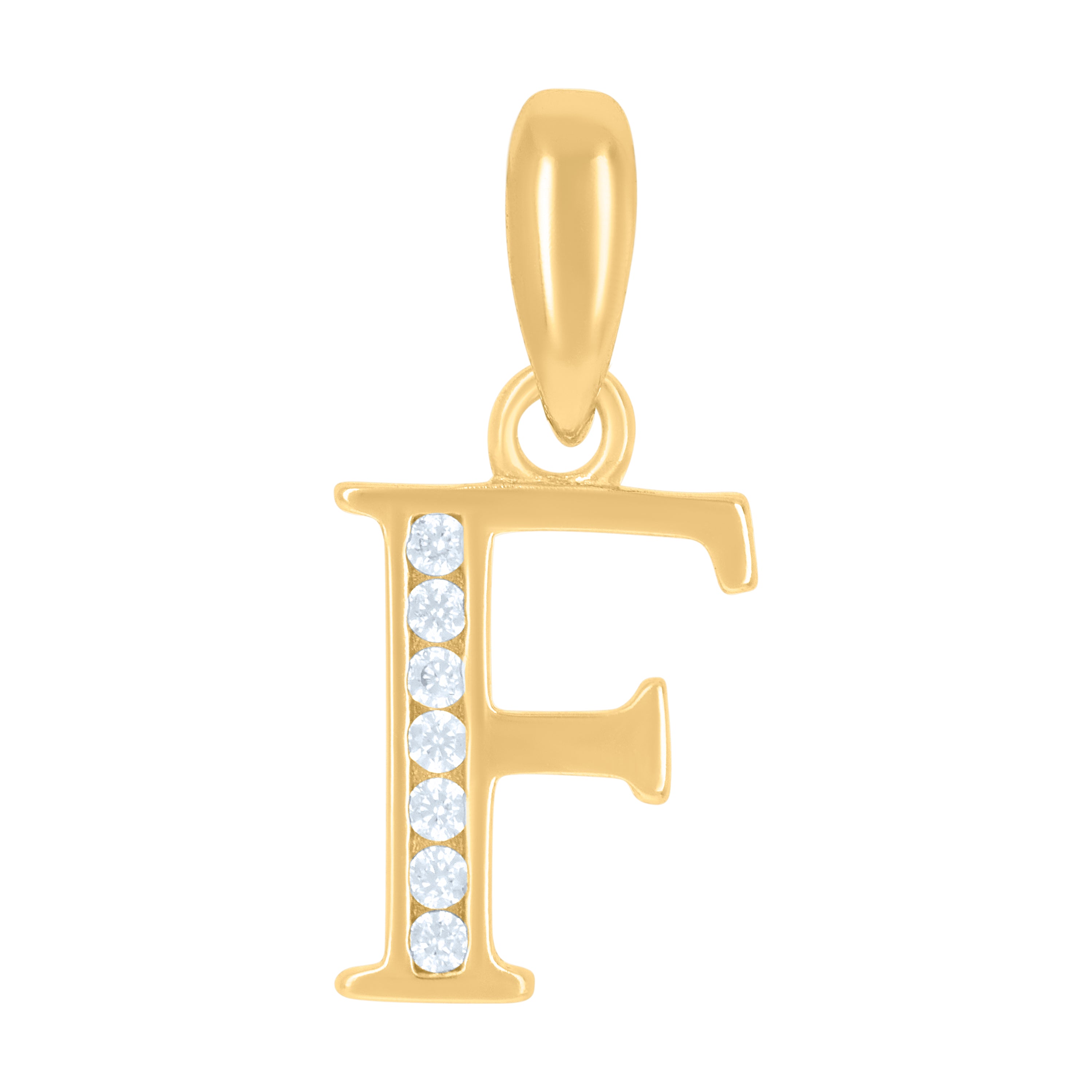 925 Sterling Silver Yellow-Tone Unisex Cubic-Zirconia Initial Alphabet F Charm Pendant