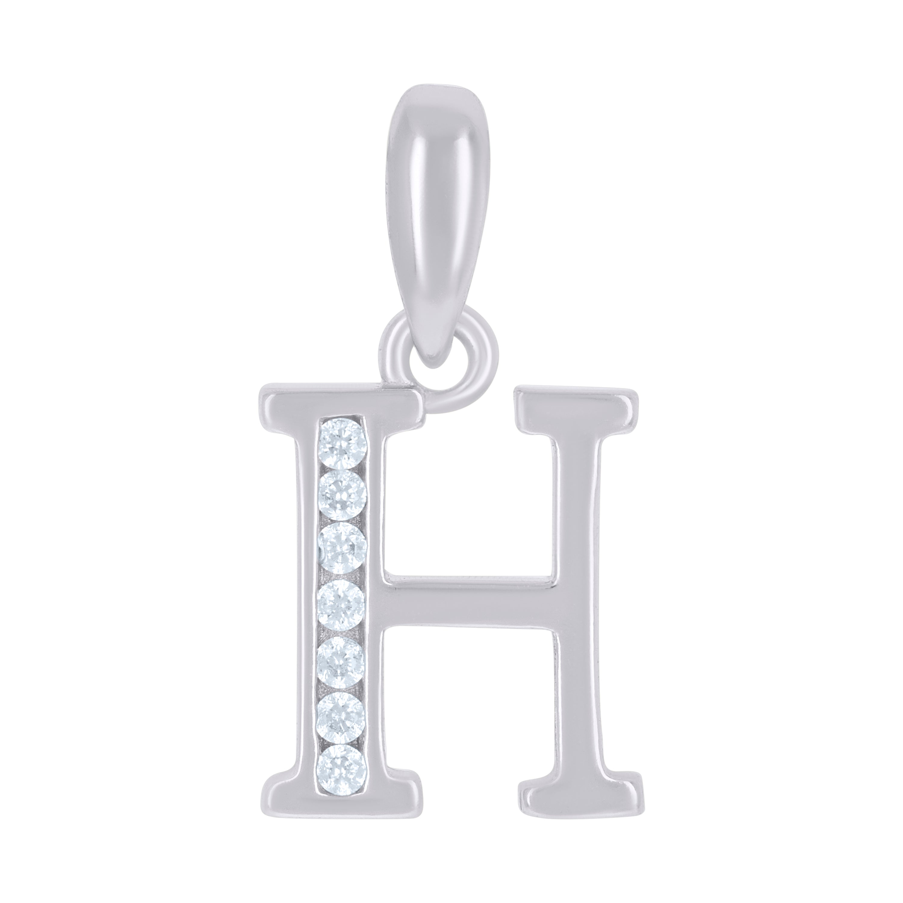 925 Sterling Silver Unisex Cubic-Zirconia Initial Alphabet H Charm Pendant