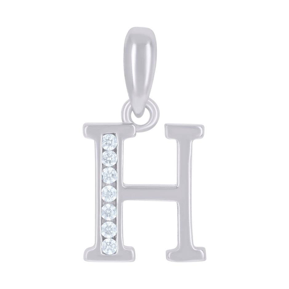 925 Sterling Silver Unisex Cubic-Zirconia Initial Alphabet H Charm Pendant