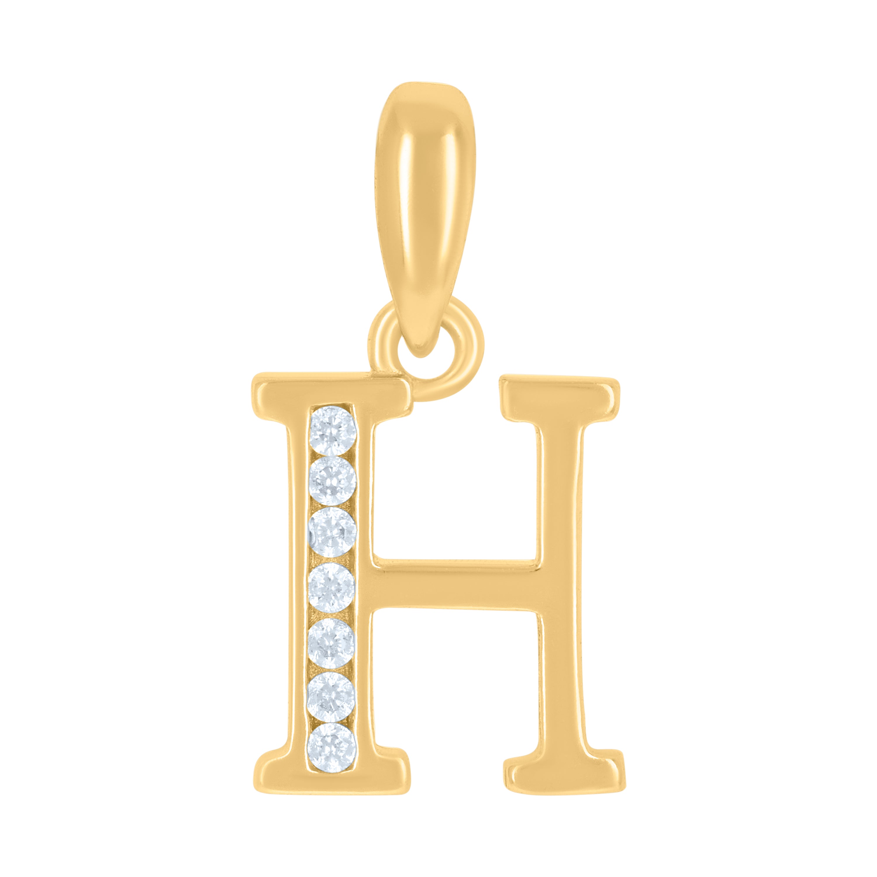 925 Sterling Silver Yellow-Tone Unisex Cubic-Zirconia Initial Alphabet H Charm Pendant