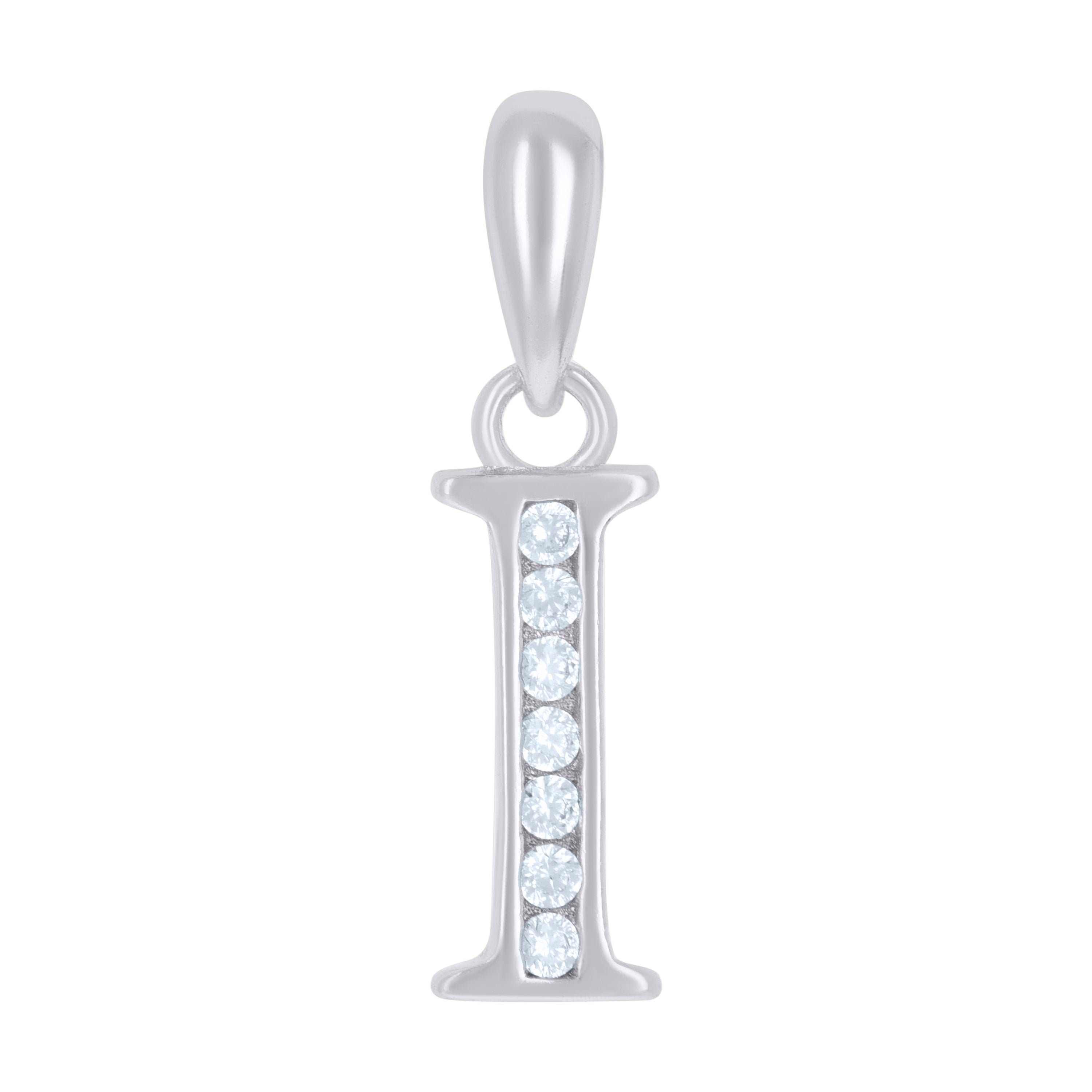 925 Sterling Silver Unisex Cubic-Zirconia Initial Alphabet I Charm Pendant