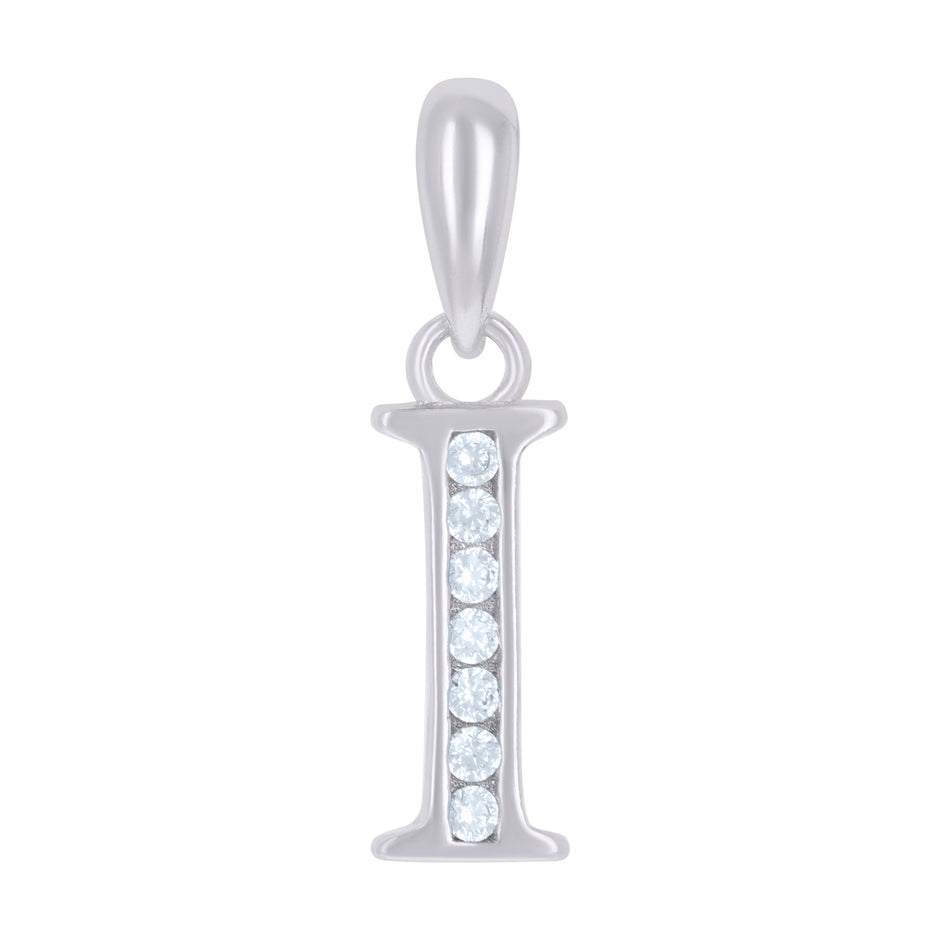 925 Sterling Silver Unisex Cubic-Zirconia Initial Alphabet I Charm Pendant