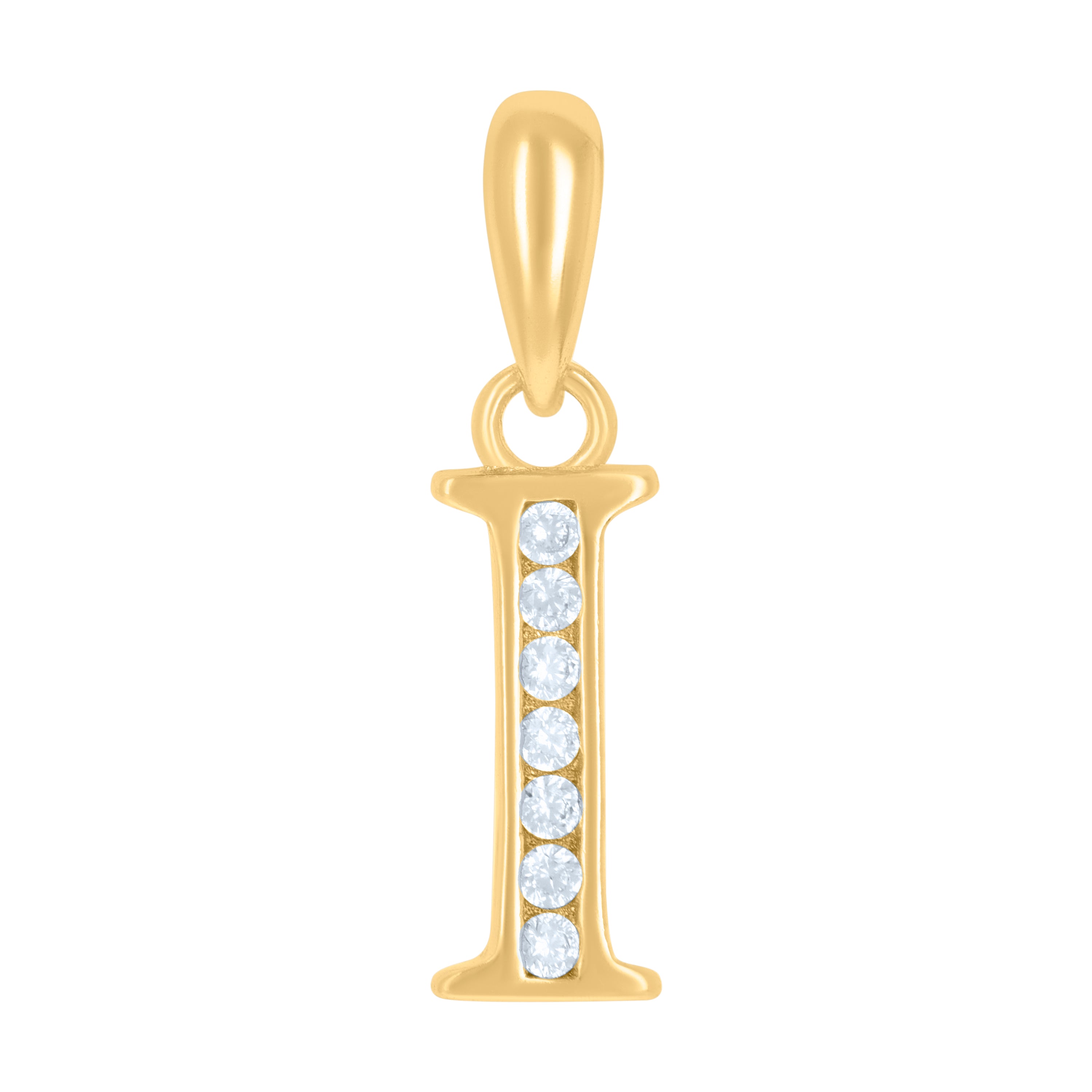 925 Sterling Silver Yellow-Tone Unisex Cubic-Zirconia Initial Alphabet I Charm Pendant