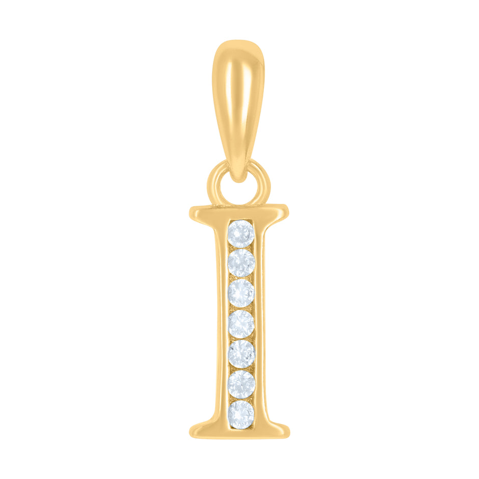 925 Sterling Silver Yellow-Tone Unisex Cubic-Zirconia Initial Alphabet I Charm Pendant