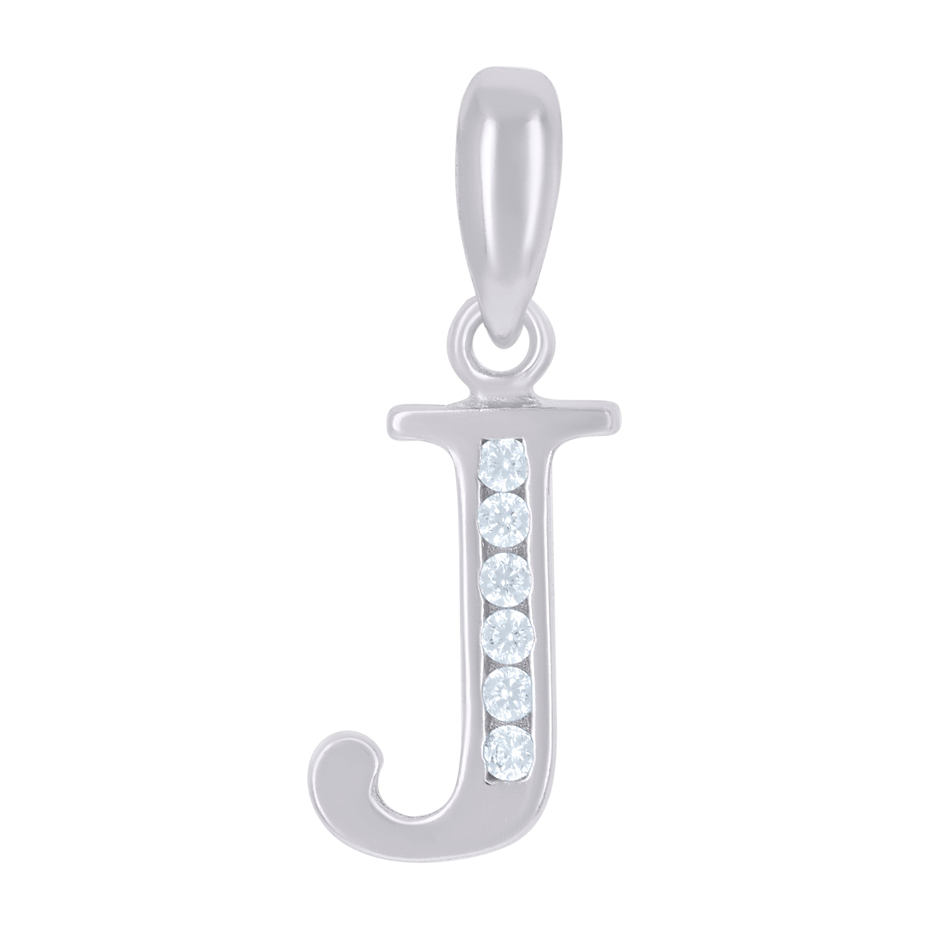 925 Sterling Silver Unisex Cubic-Zirconia Initial Alphabet J Charm Pendant