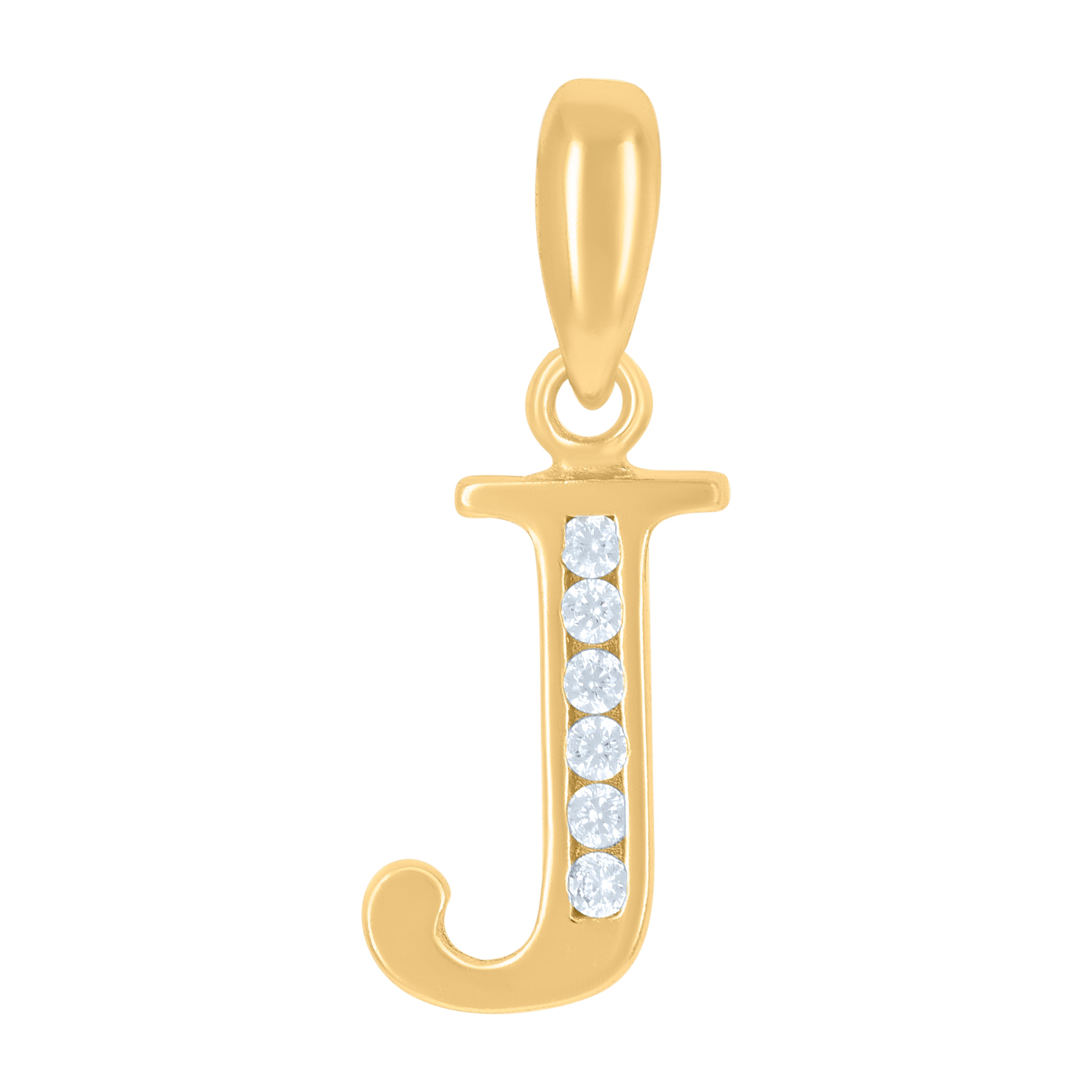 925 Sterling Silver Yellow-Tone Unisex Cubic-Zirconia Initial Alphabet J Charm Pendant