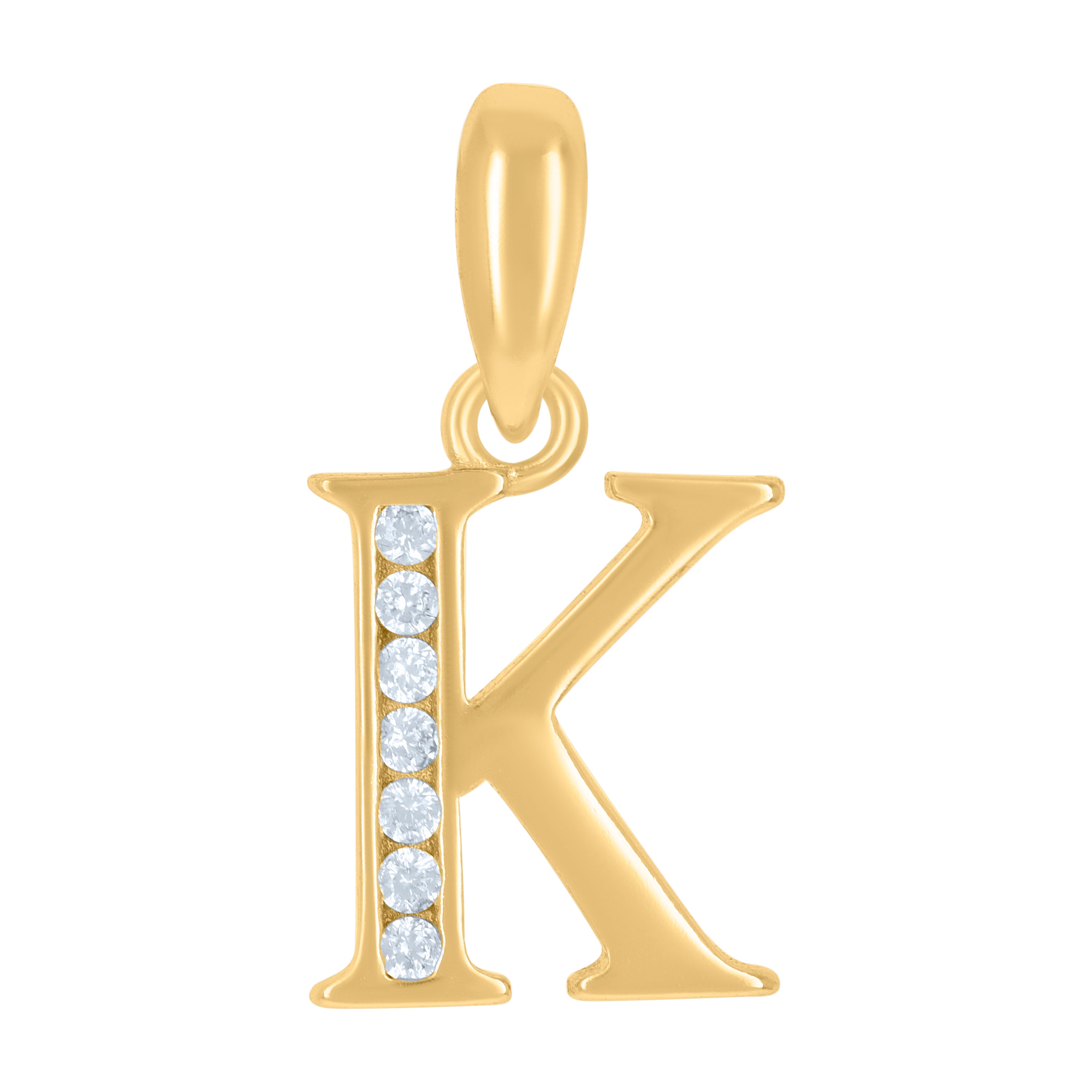 925 Sterling Silver Yellow-Tone Unisex Cubic-Zirconia Initial Alphabet K Charm Pendant