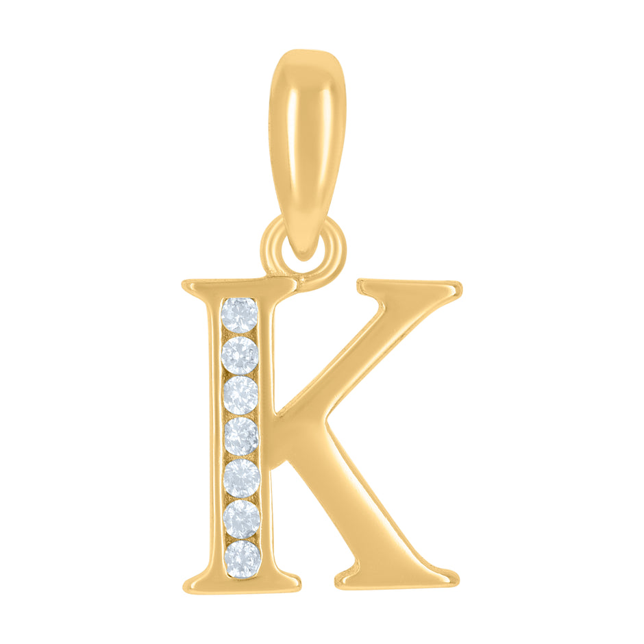 925 Sterling Silver Yellow-Tone Unisex Cubic-Zirconia Initial Alphabet K Charm Pendant