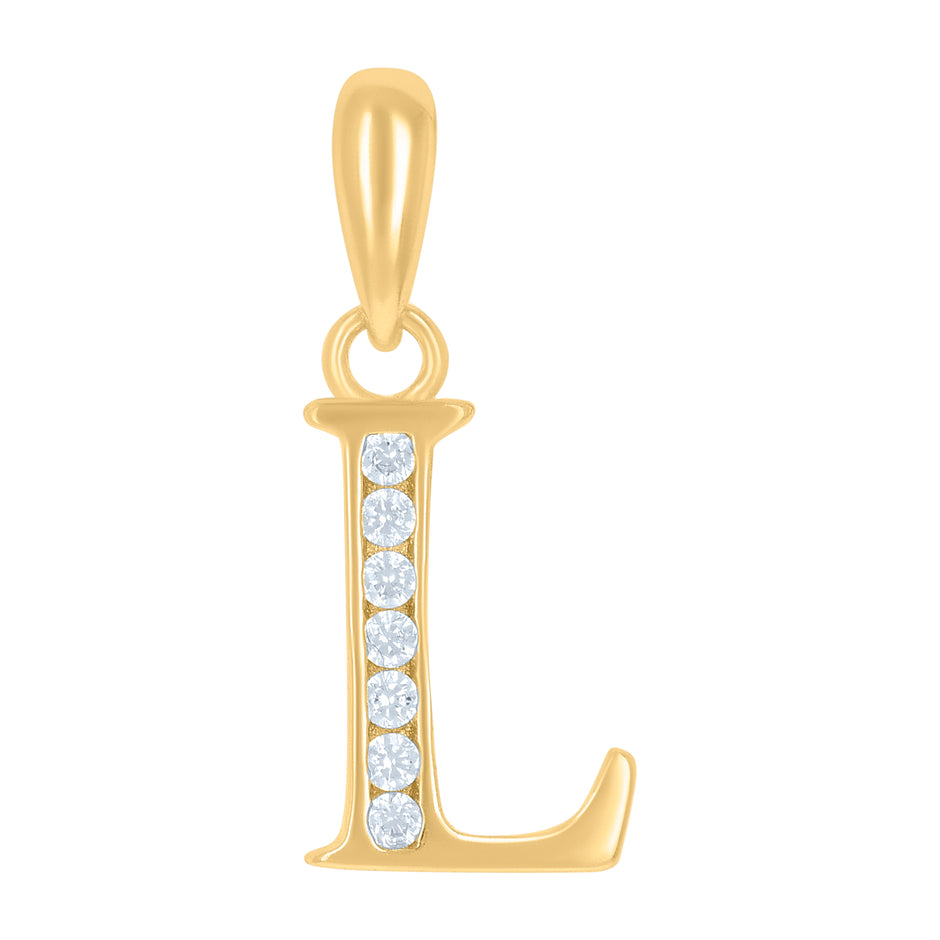925 Sterling Silver Yellow-Tone Unisex Cubic-Zirconia Initial Alphabet L Charm Pendant