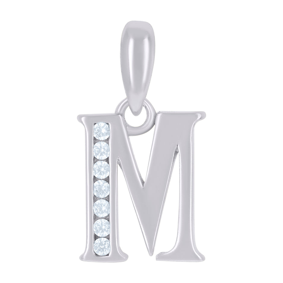925 Sterling Silver Unisex Cubic-Zirconia Initial Alphabet M Charm Pendant