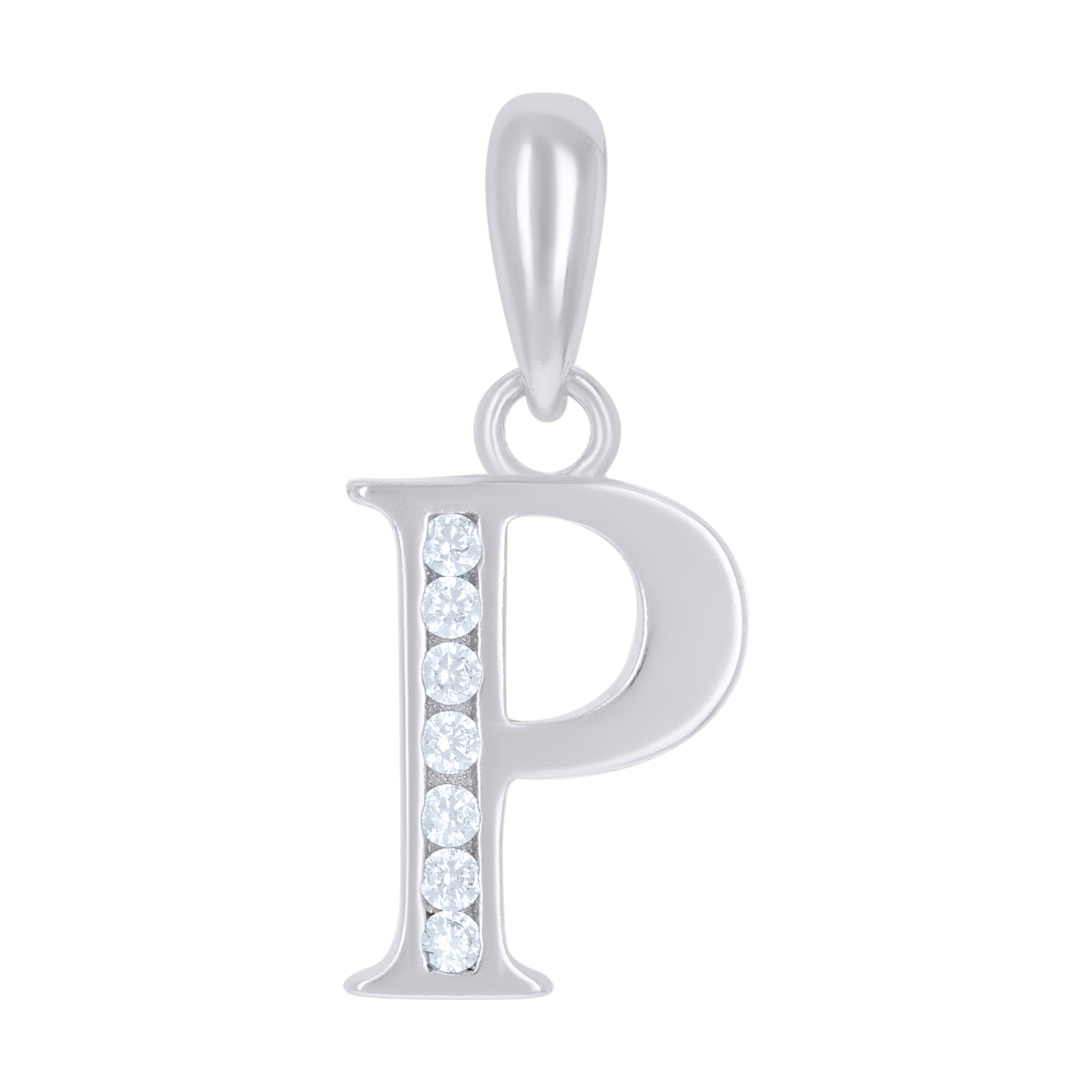 925 Sterling Silver Unisex Cubic-Zirconia Initial Alphabet P Charm Pendant
