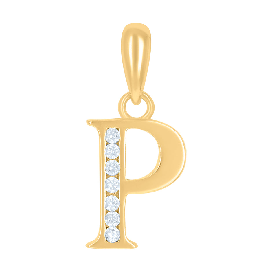 925 Sterling Silver Yellow-Tone Unisex Cubic-Zirconia Initial Alphabet P Charm Pendant