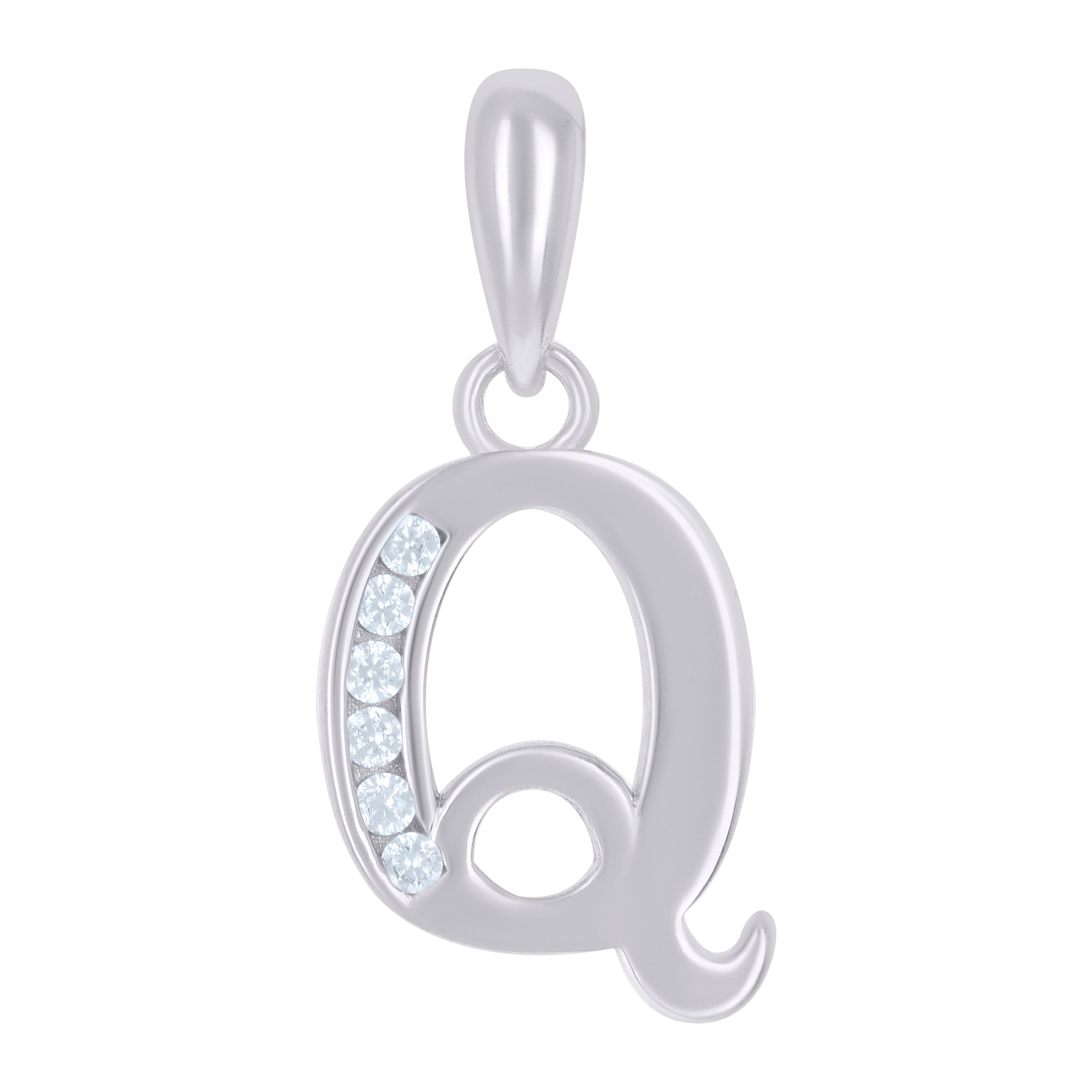 925 Sterling Silver Unisex Cubic-Zirconia Initial Alphabet Q Charm Pendant