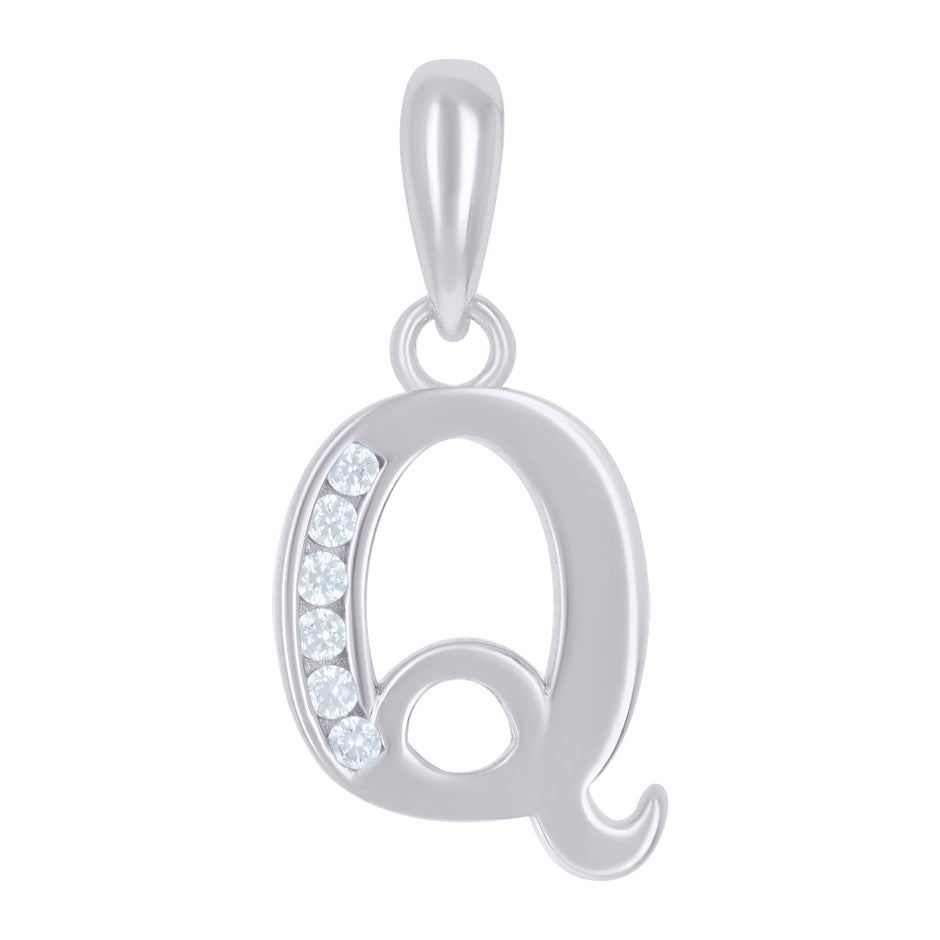 925 Sterling Silver Unisex Cubic-Zirconia Initial Alphabet Q Charm Pendant