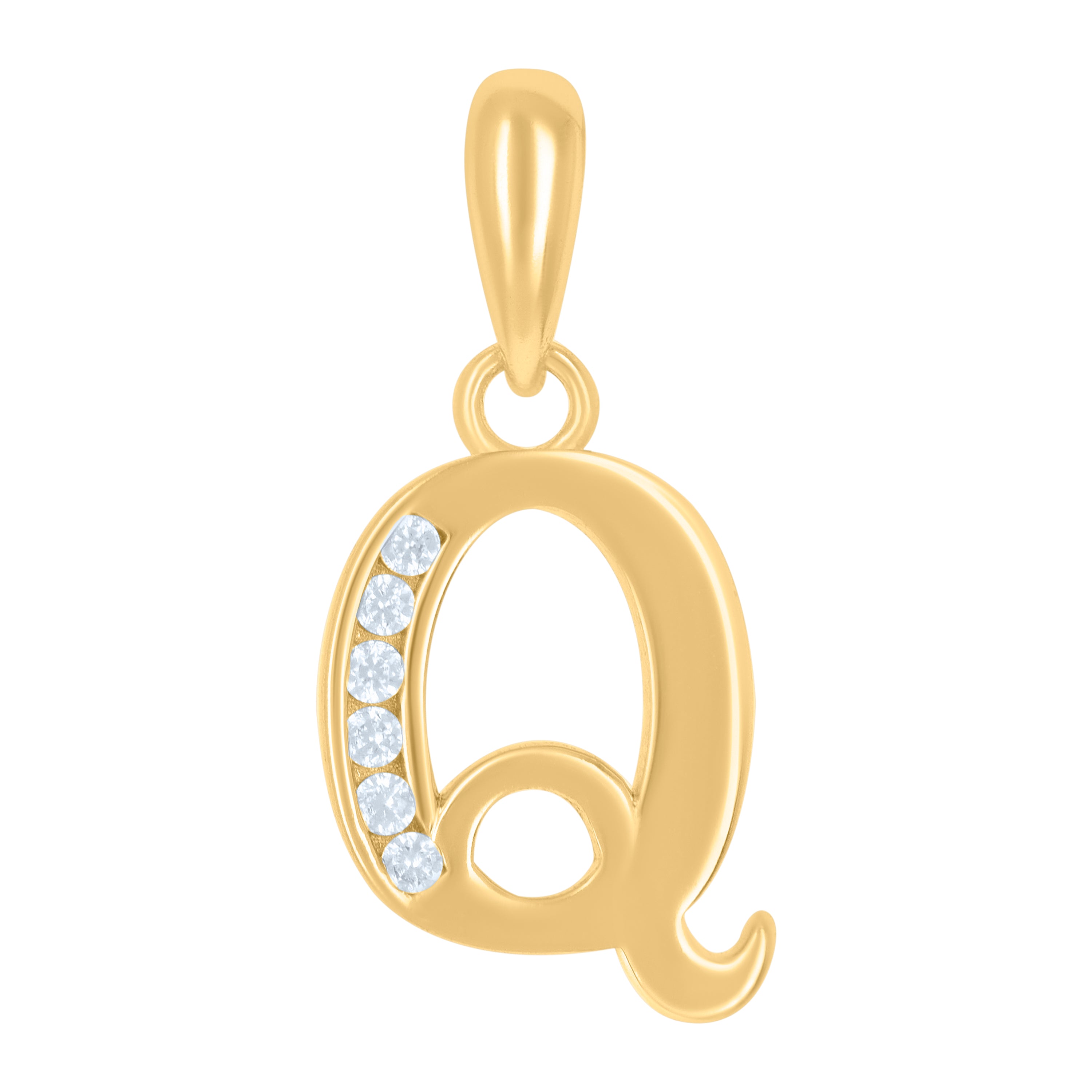 925 Sterling Silver Yellow-Tone Unisex Cubic-Zirconia Initial Alphabet Q Charm Pendant