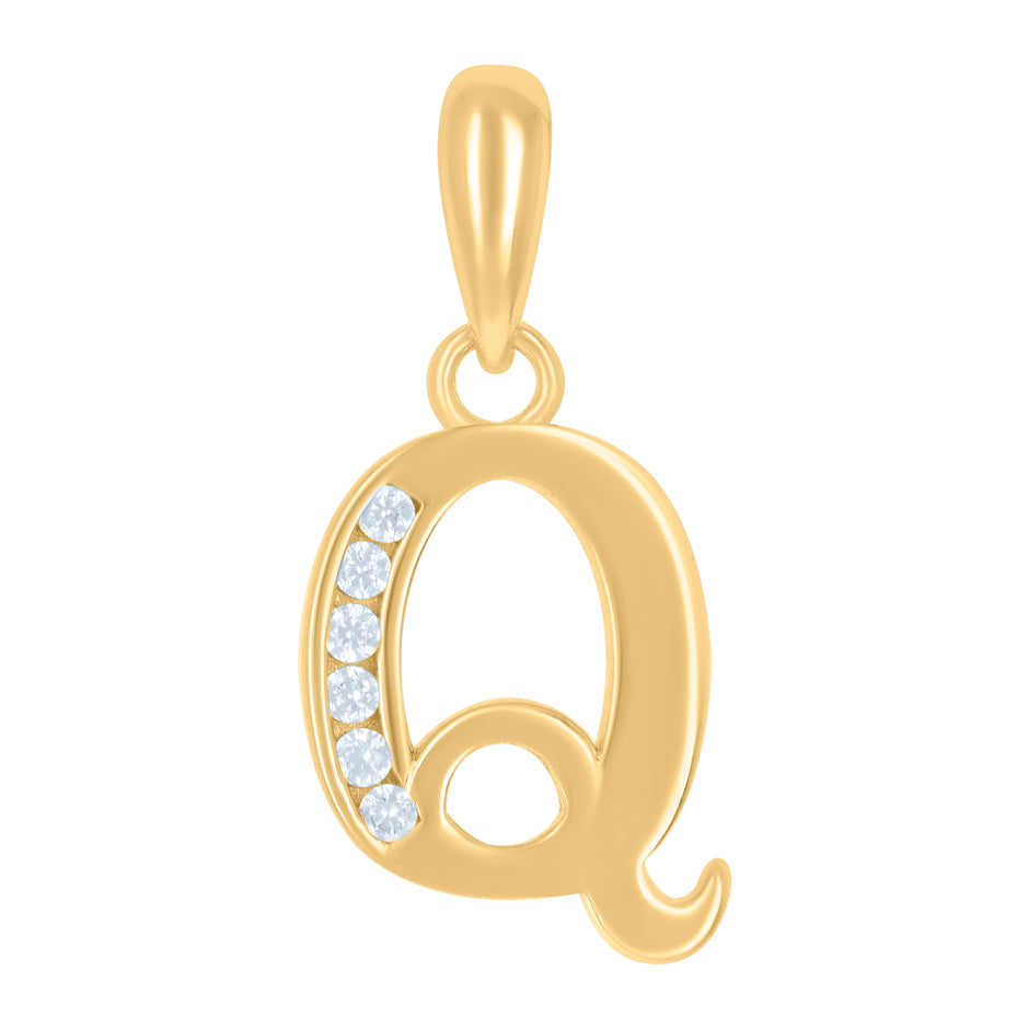 925 Sterling Silver Yellow-Tone Unisex Cubic-Zirconia Initial Alphabet Q Charm Pendant