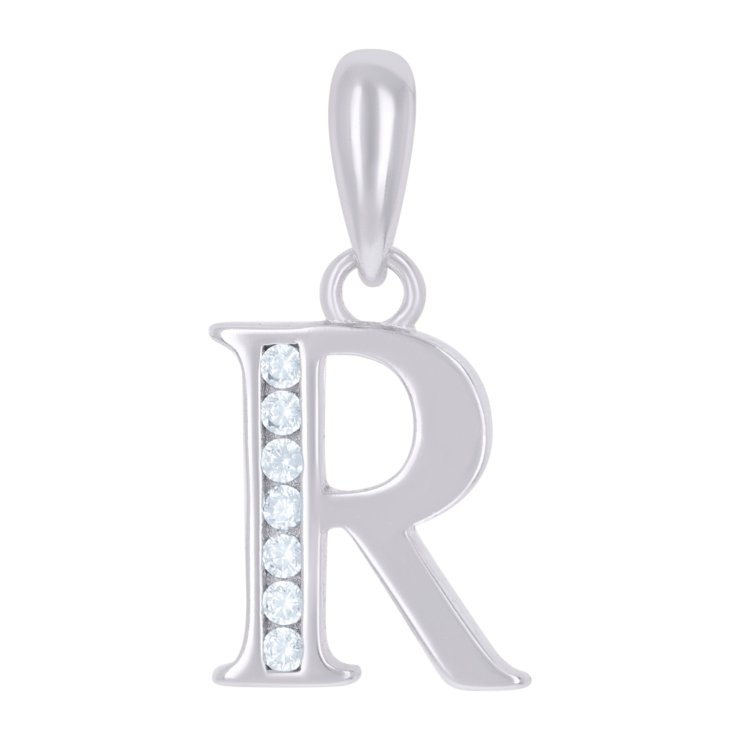 925 Sterling Silver Unisex Cubic-Zirconia Initial Alphabet R Charm Pendant