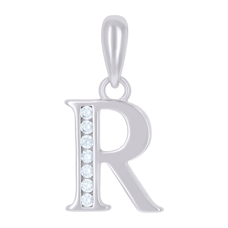 925 Sterling Silver Unisex Cubic-Zirconia Initial Alphabet R Charm Pendant