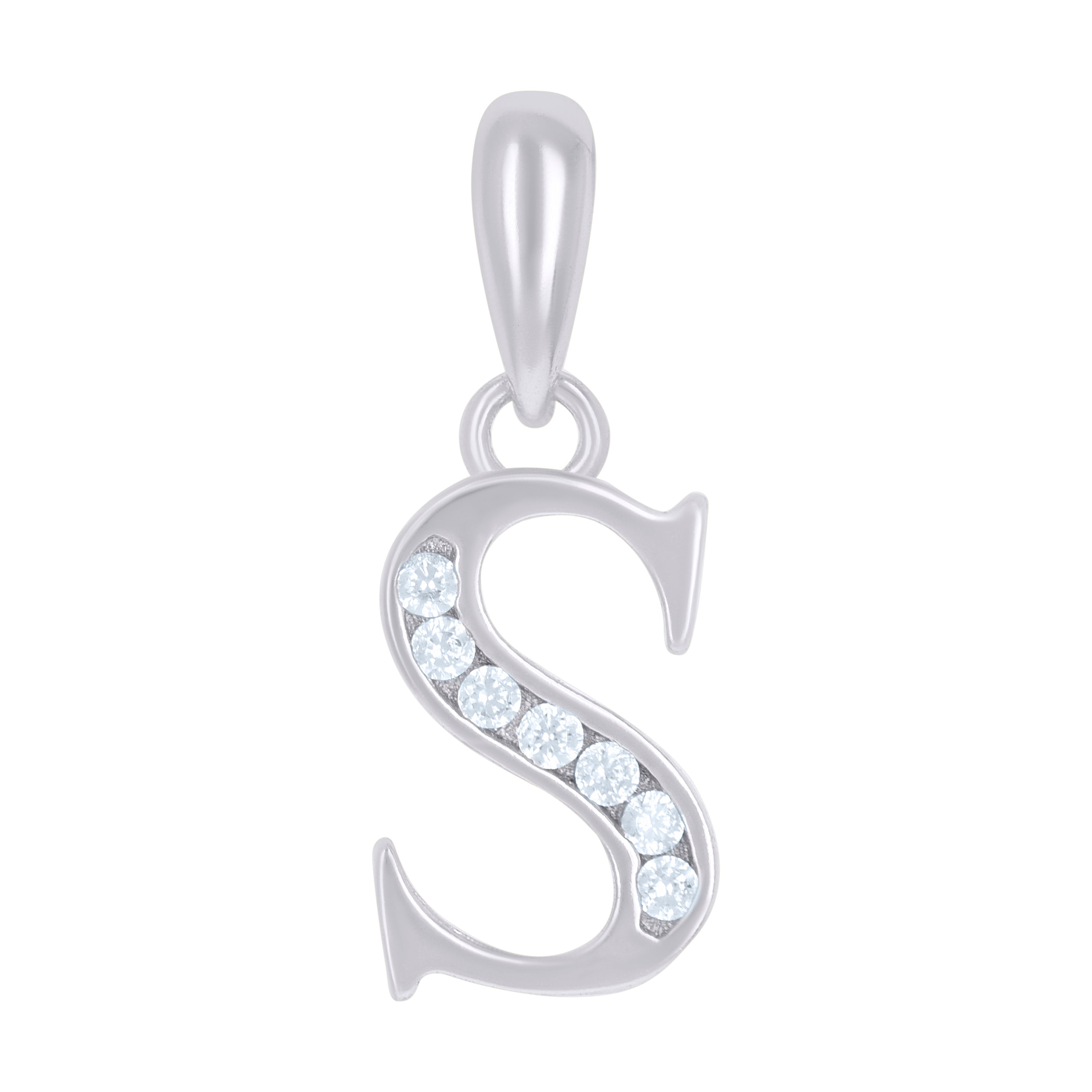 925 Sterling Silver Unisex Cubic-Zirconia Initial Alphabet S Charm Pendant