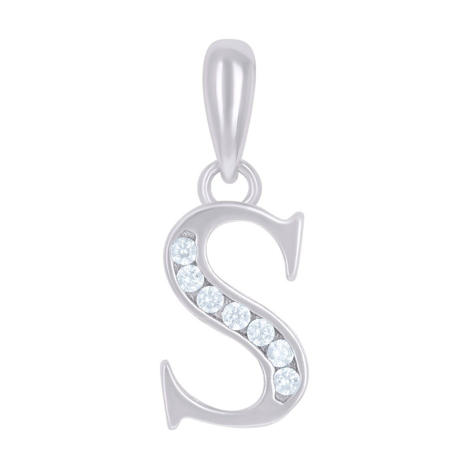 925 Sterling Silver Unisex Cubic-Zirconia Initial Alphabet S Charm Pendant