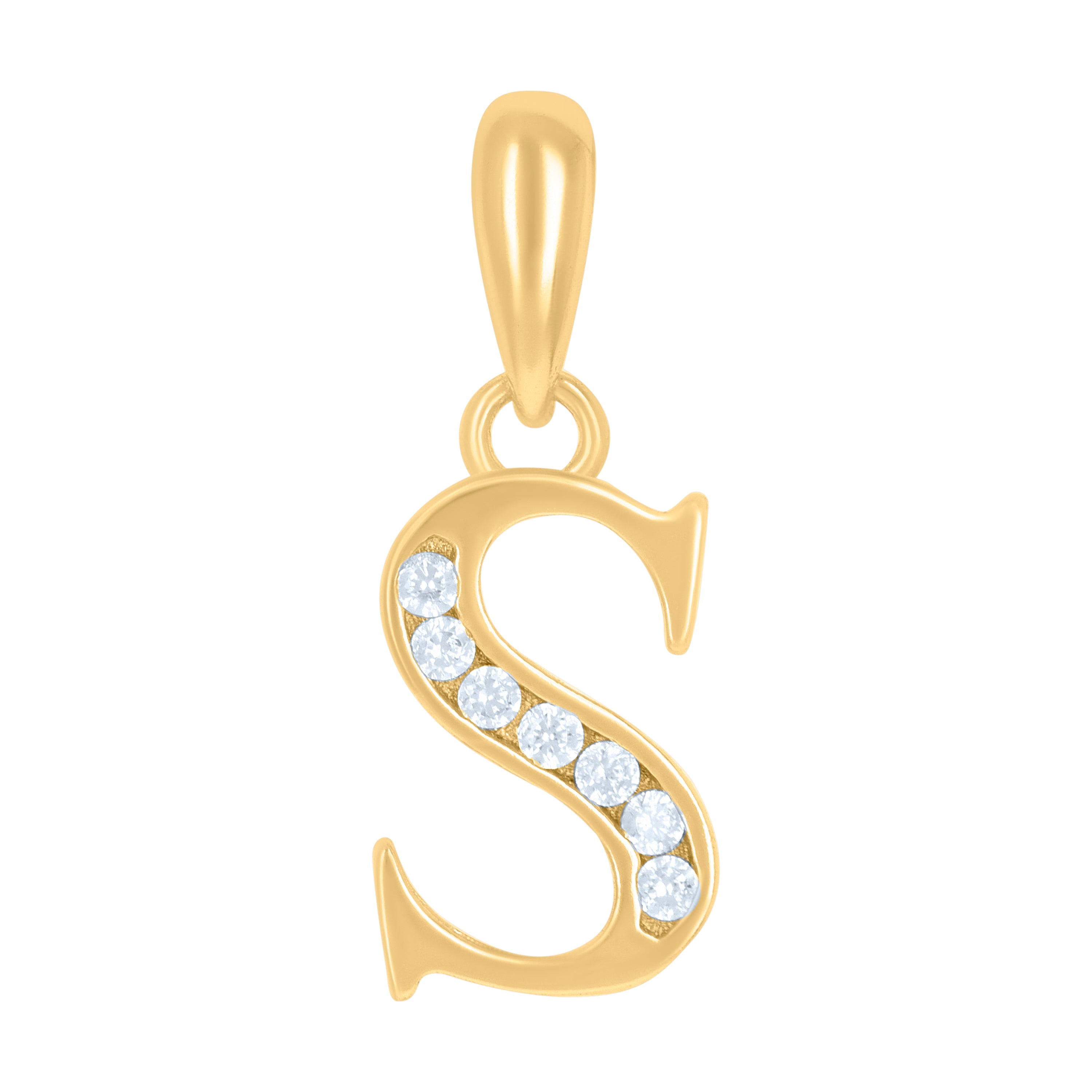 925 Sterling Silver Yellow-Tone Unisex Cubic-Zirconia Initial Alphabet S Charm Pendant