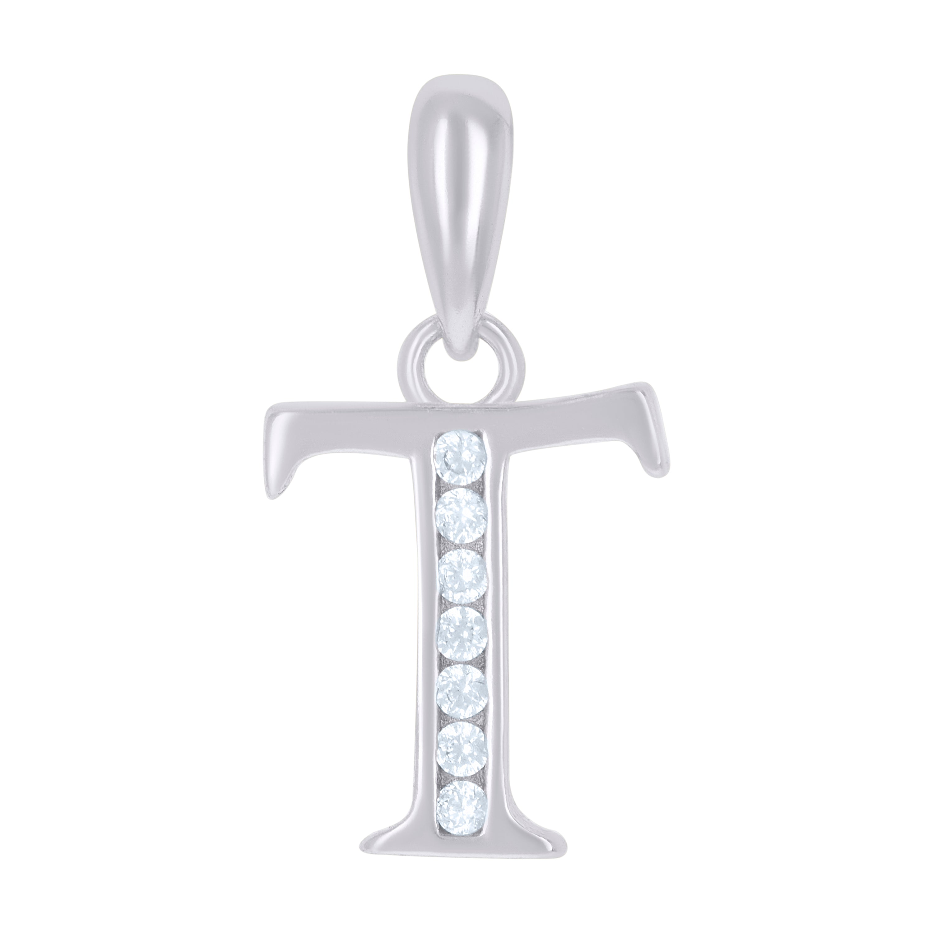 925 Sterling Silver Unisex Cubic-Zirconia Initial Alphabet T Charm Pendant