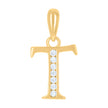 925 Sterling Silver Yellow-Tone Unisex Cubic-Zirconia Initial Alphabet T Charm Pendant