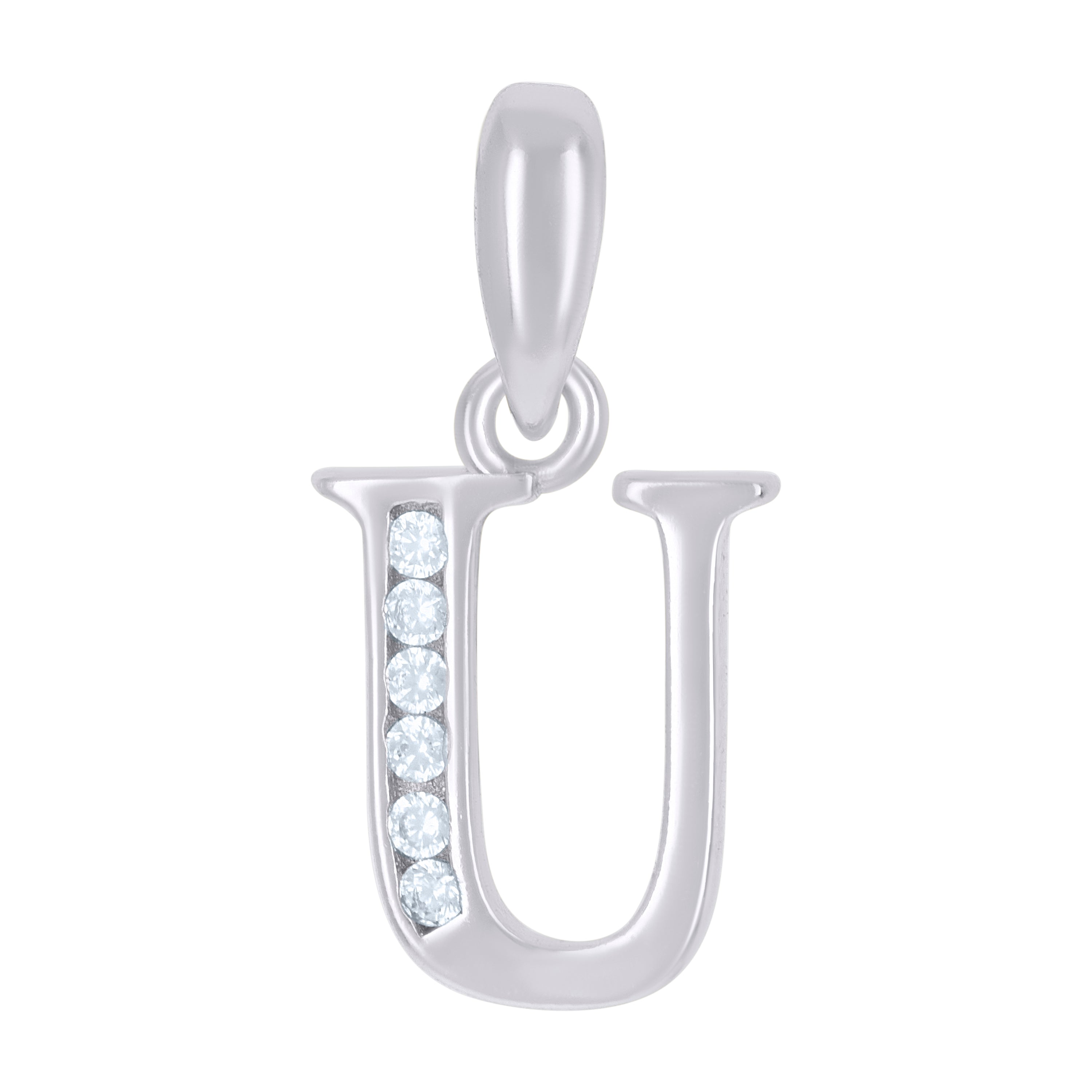 925 Sterling Silver Unisex Cubic-Zirconia Initial Alphabet U Charm Pendant