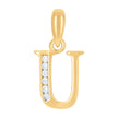 925 Sterling Silver Yellow-Tone Unisex Cubic-Zirconia Initial Alphabet U Charm Pendant