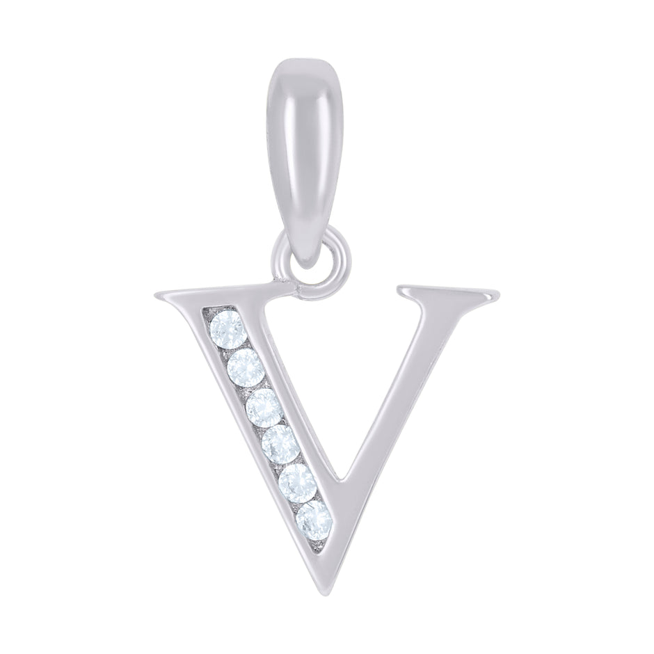 925 Sterling Silver Unisex Cubic-Zirconia Initial Alphabet V Charm Pendant