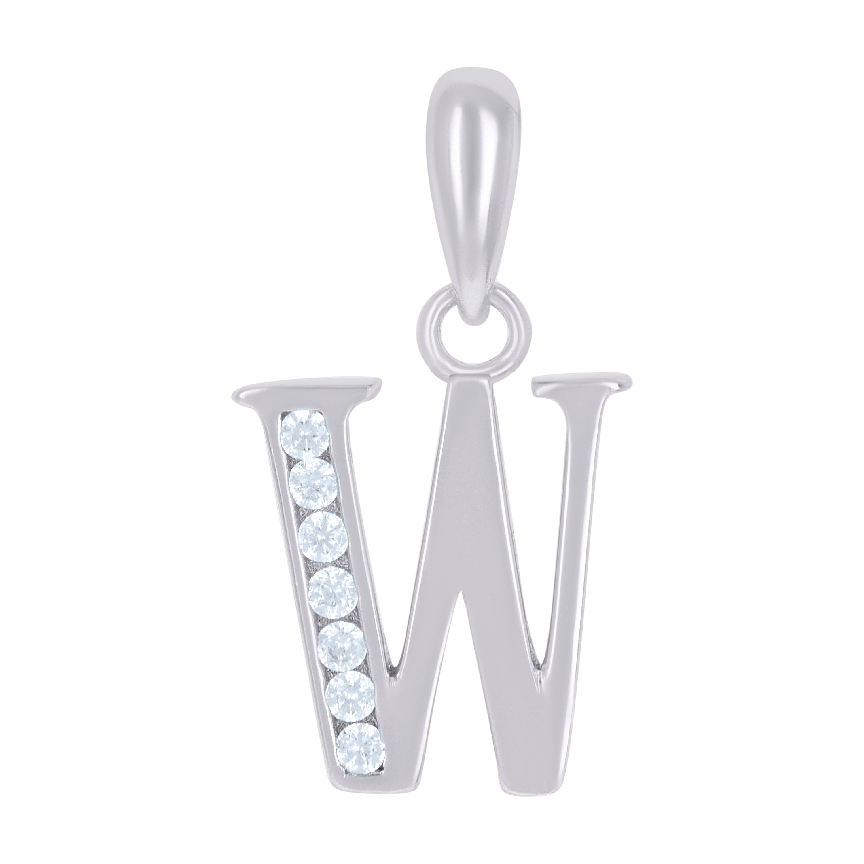 925 Sterling Silver Unisex Cubic-Zirconia Initial Alphabet W Charm Pendant