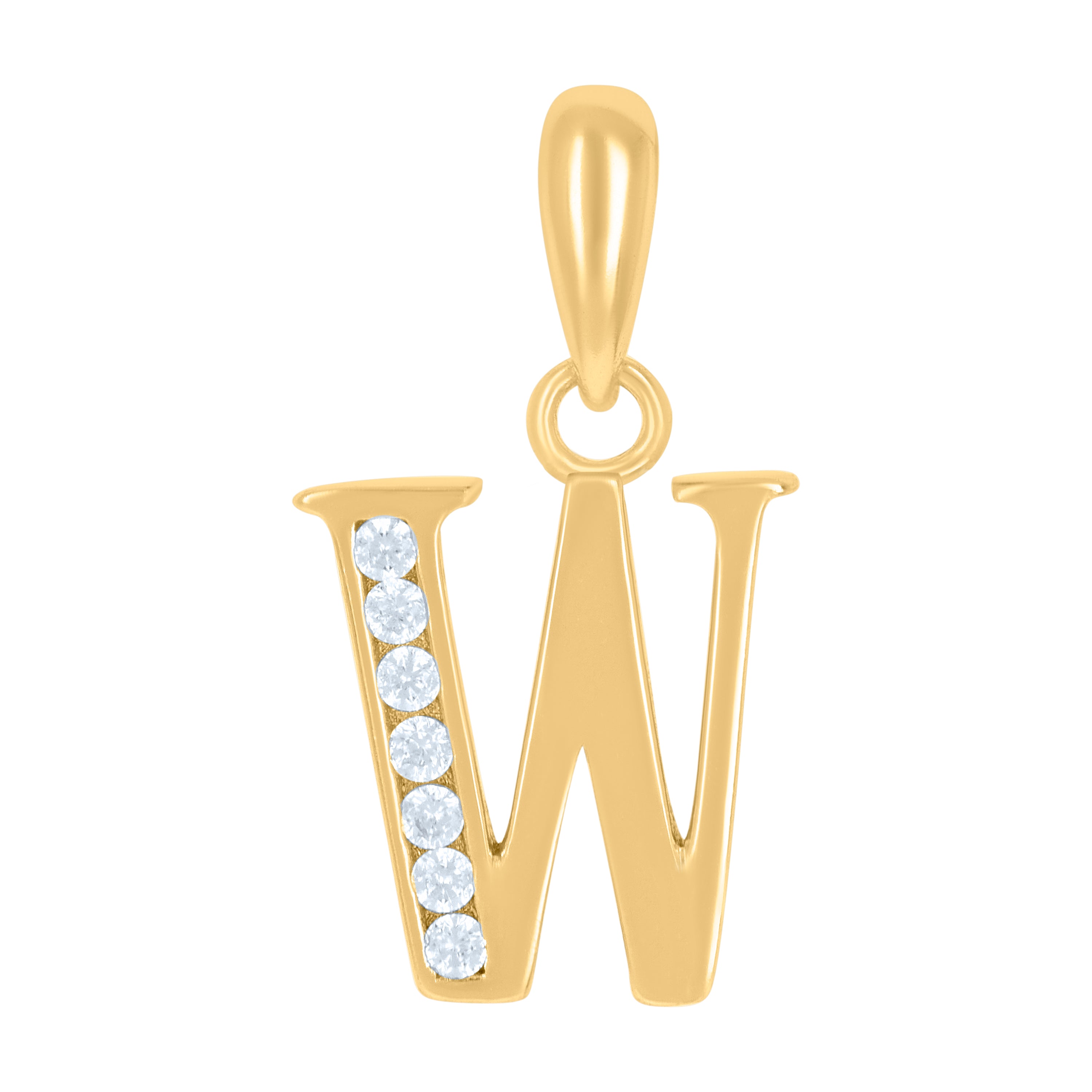 925 Sterling Silver Yellow-Tone Unisex Cubic-Zirconia Initial Alphabet W Charm Pendant