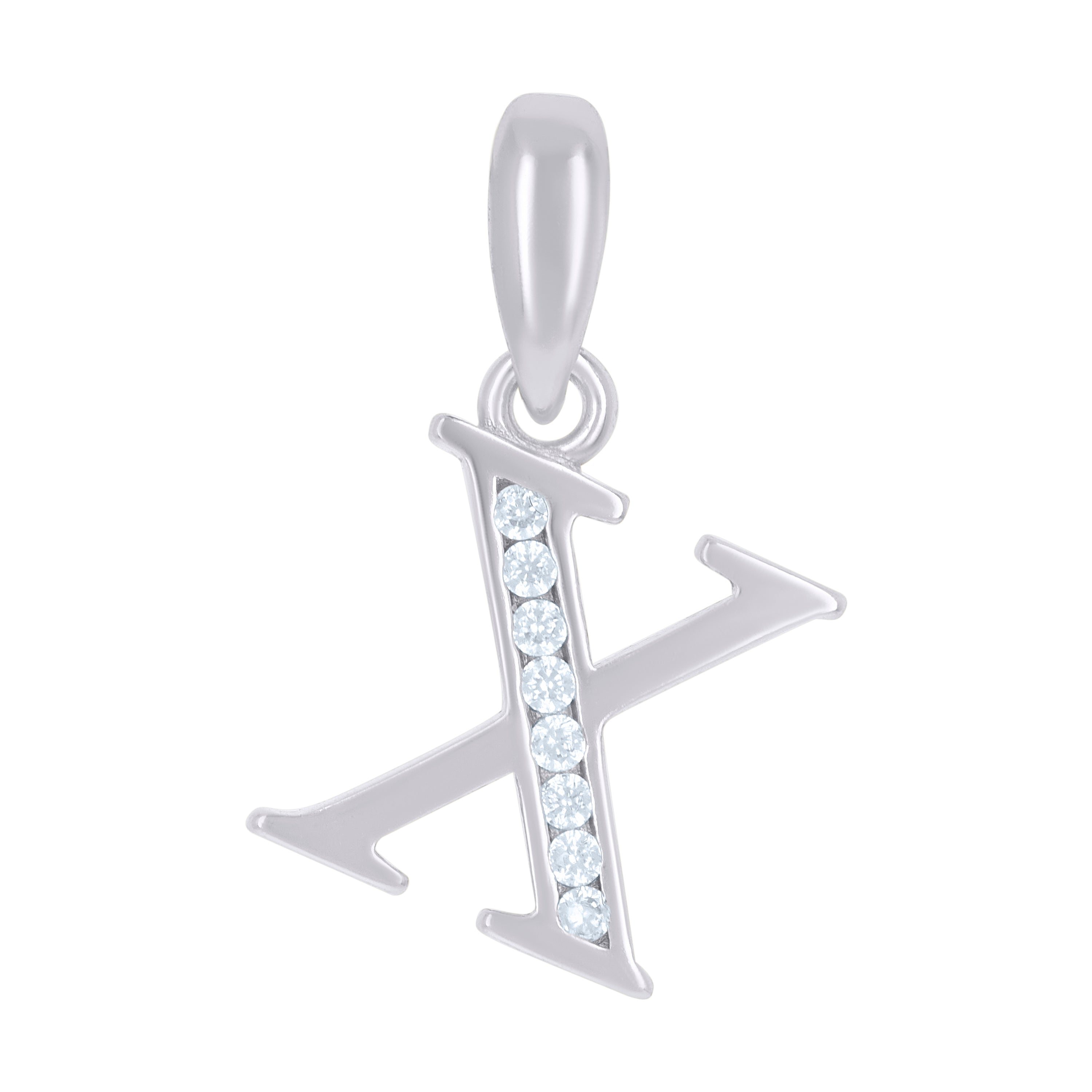 925 Sterling Silver Unisex Cubic-Zirconia Initial Alphabet X Charm Pendant