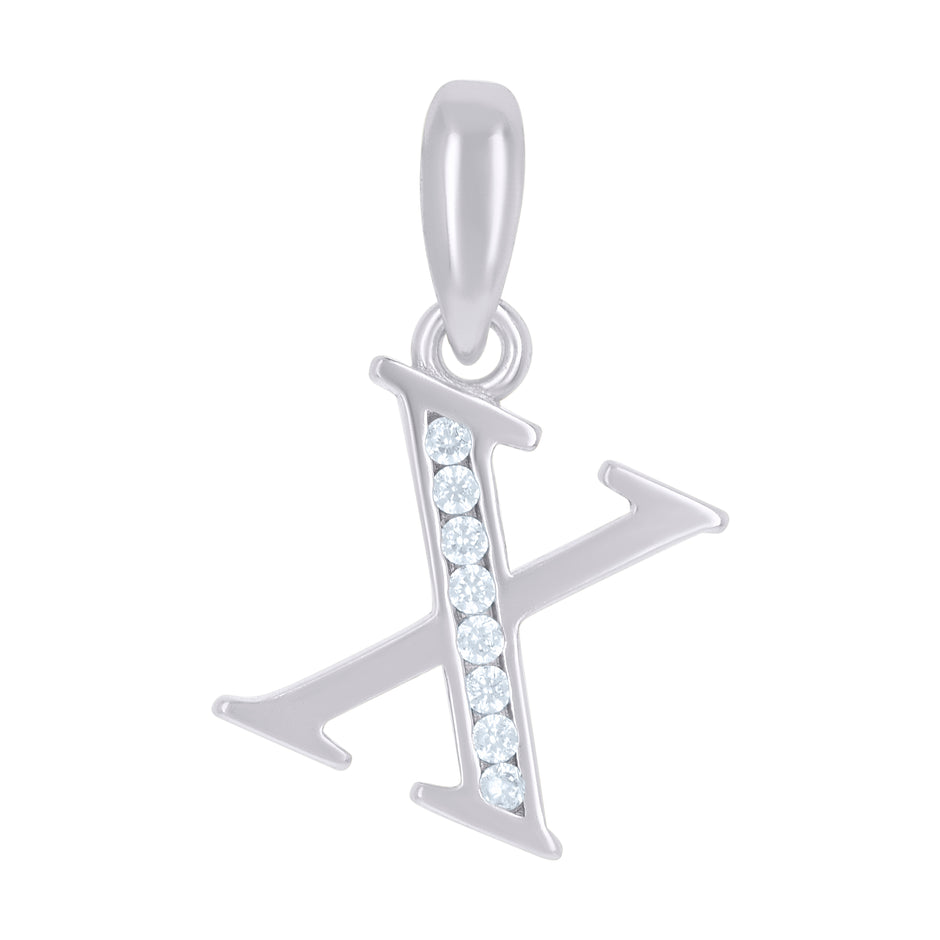 925 Sterling Silver Unisex Cubic-Zirconia Initial Alphabet X Charm Pendant