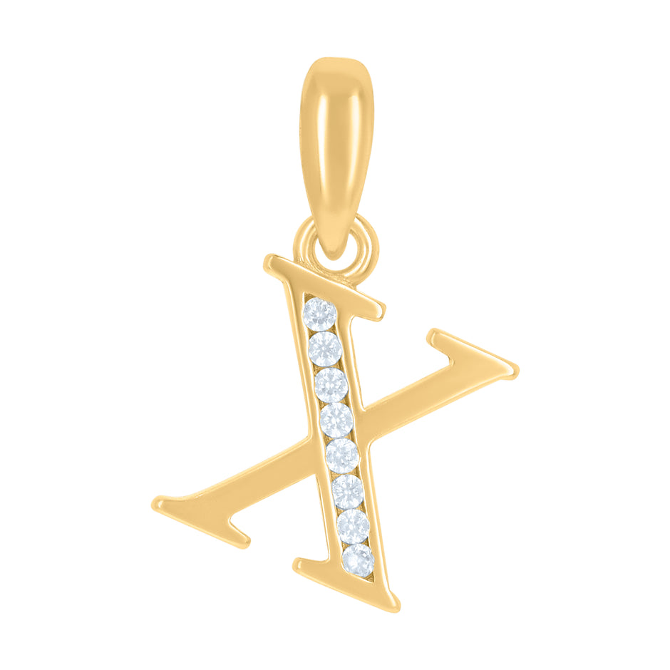 925 Sterling Silver Yellow-Tone Unisex Cubic-Zirconia Initial Alphabet X Charm Pendant