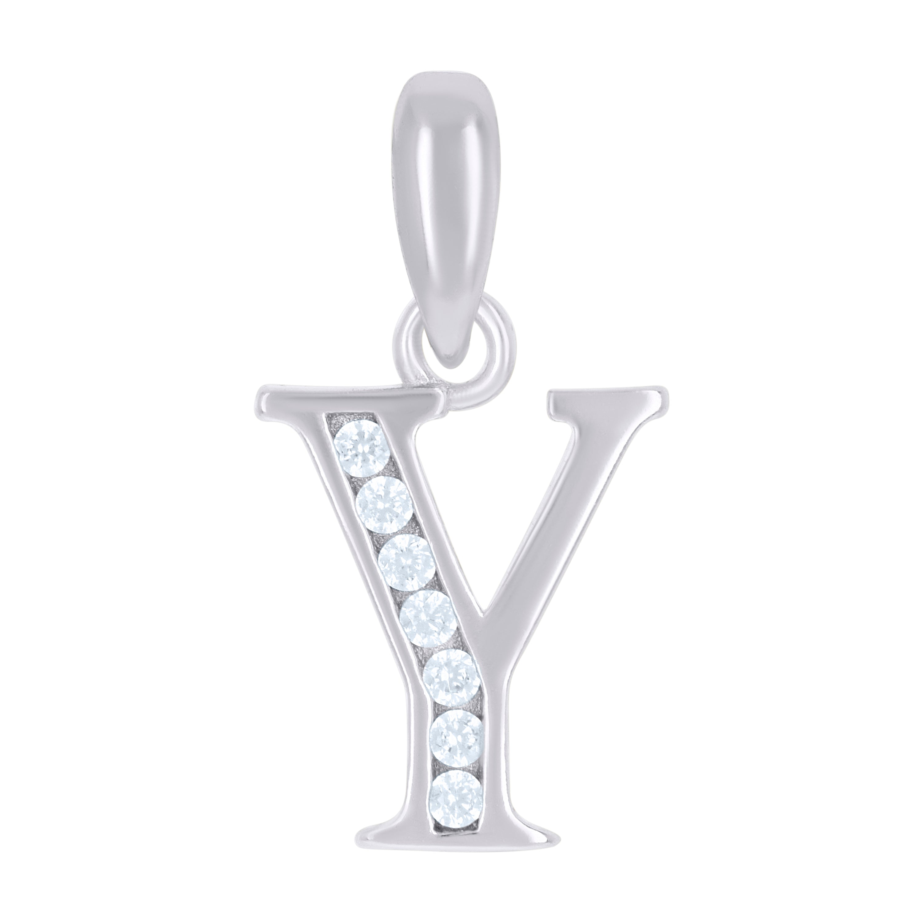 925 Sterling Silver Unisex Cubic-Zirconia Initial Alphabet Y Charm Pendant