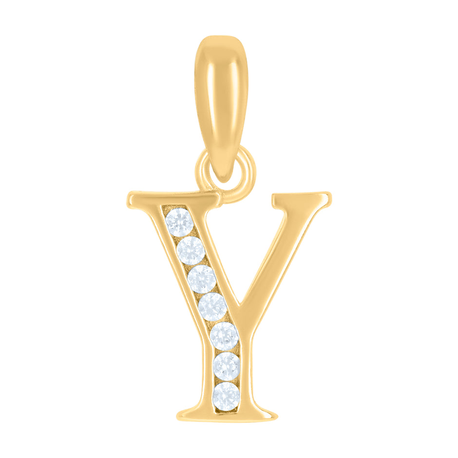 925 Sterling Silver Yellow-Tone Unisex Cubic-Zirconia Initial Alphabet Y Charm Pendant