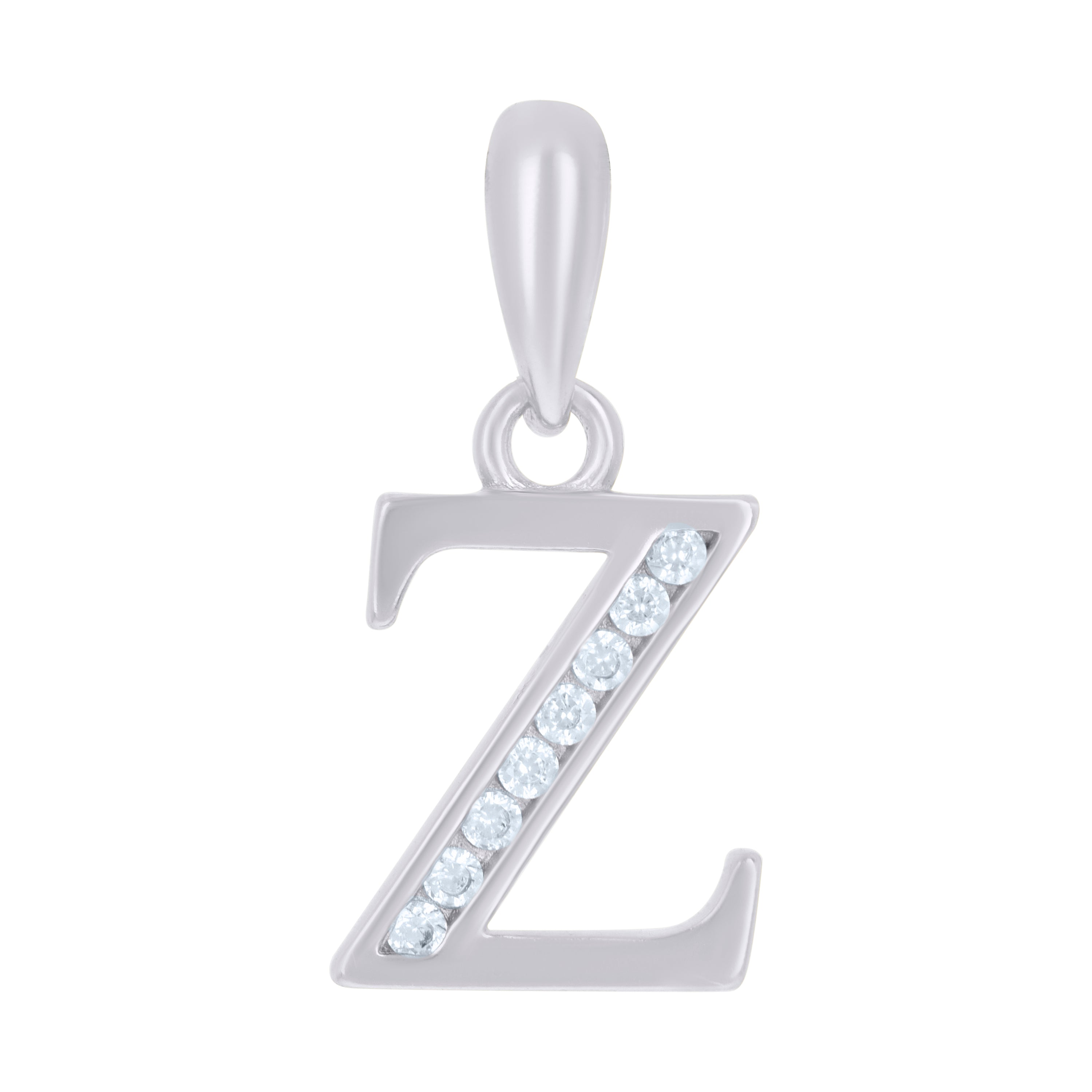 925 Sterling Silver Unisex Cubic-Zirconia Initial Alphabet Z Charm Pendant