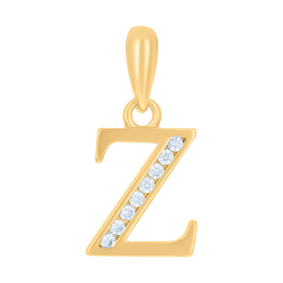 925 Sterling Silver Yellow-Tone Unisex Cubic-Zirconia Initial Alphabet Z Charm Pendant