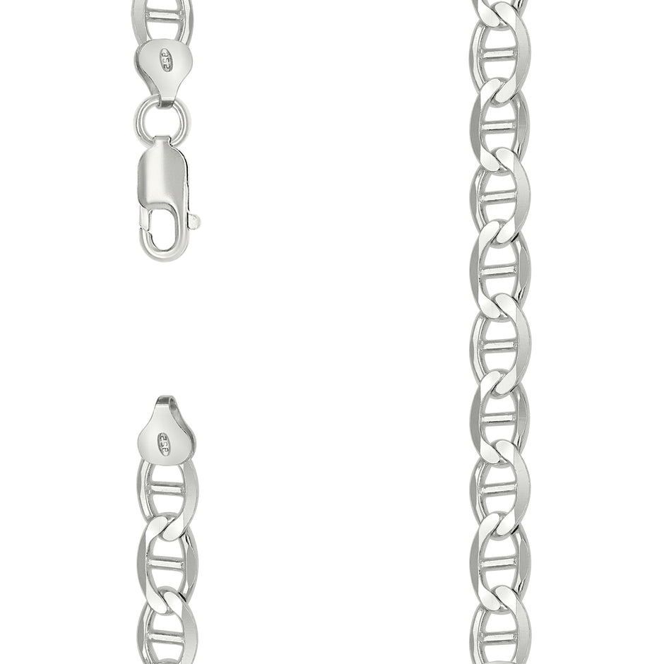 925 Sterling Silver Solid Classic Mariner Silver Chain 180 7mm-9 - SLV-27005