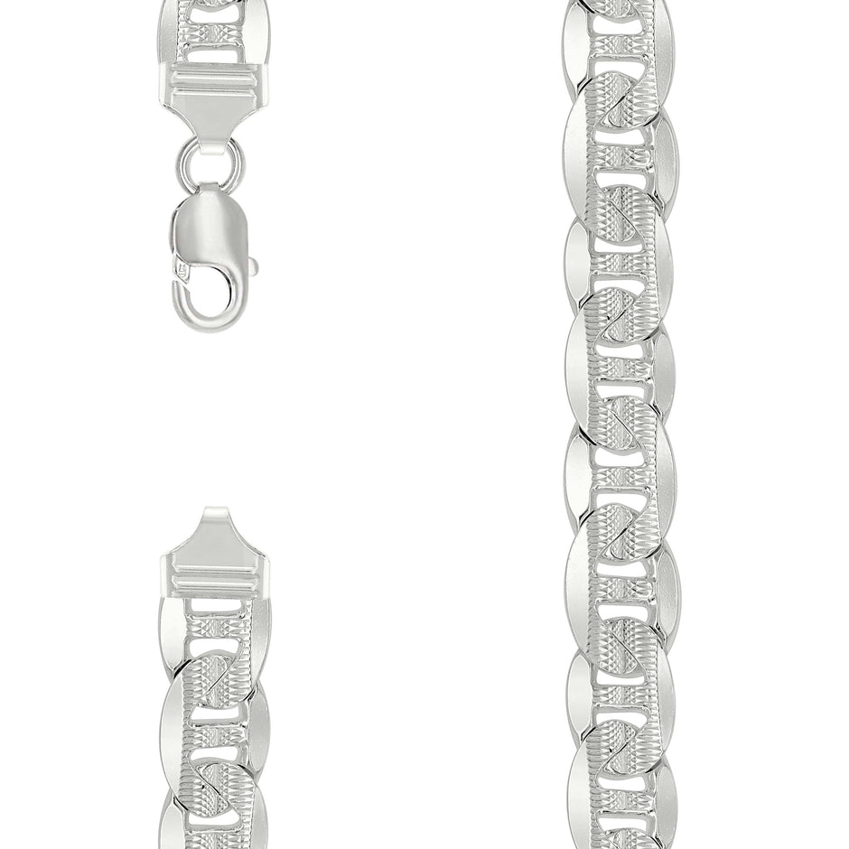 925 Sterling Silver Solid Pave Classic Mariner Silver Chain 300 11mm-22 - SLV-27683