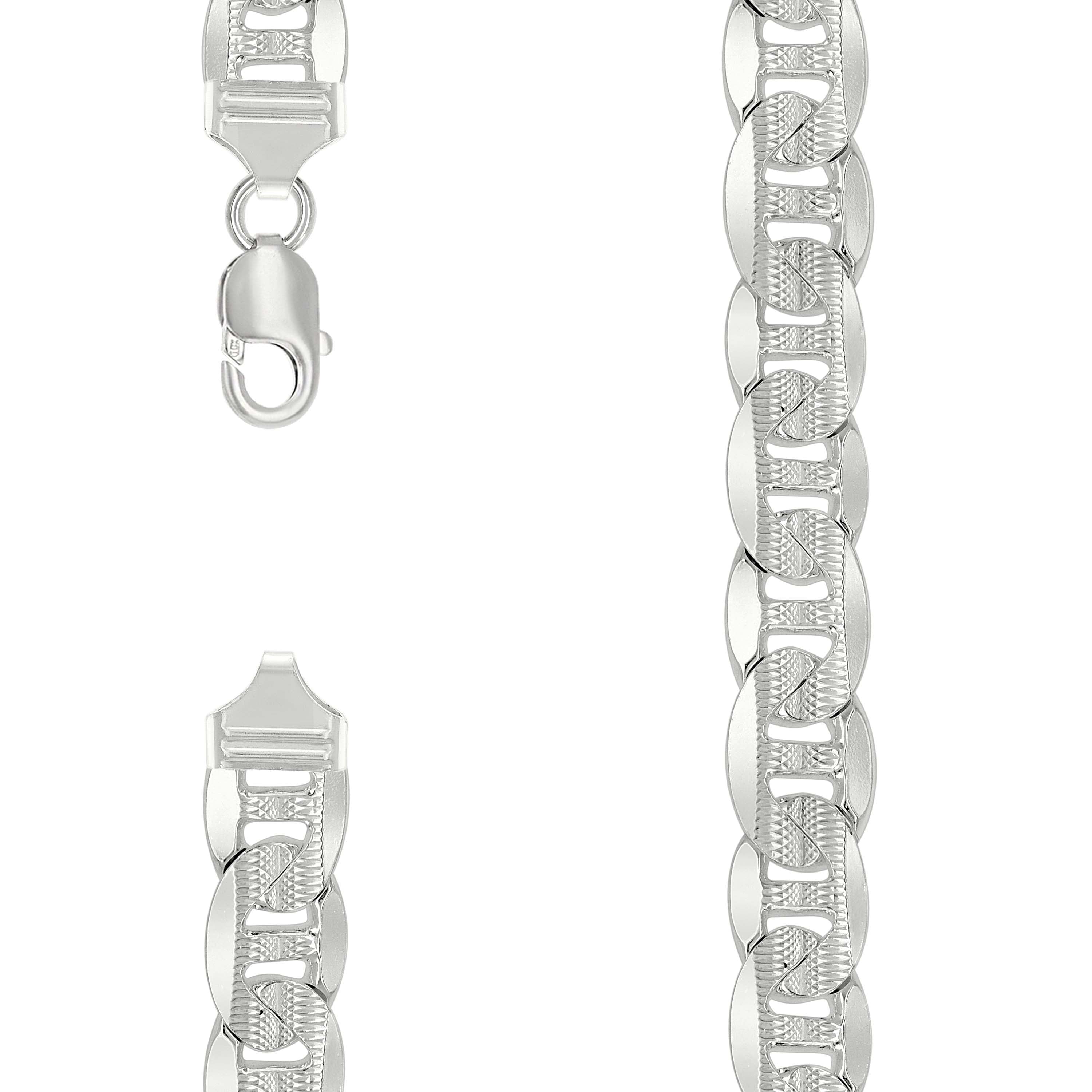 925 Sterling Silver Solid Pave Classic Mariner Silver Chain 300 11mm-20 - SLV-27682
