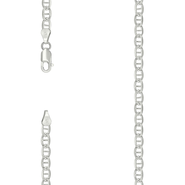 925 Sterling Silver Solid Pave Classic Mariner Chain 3mm