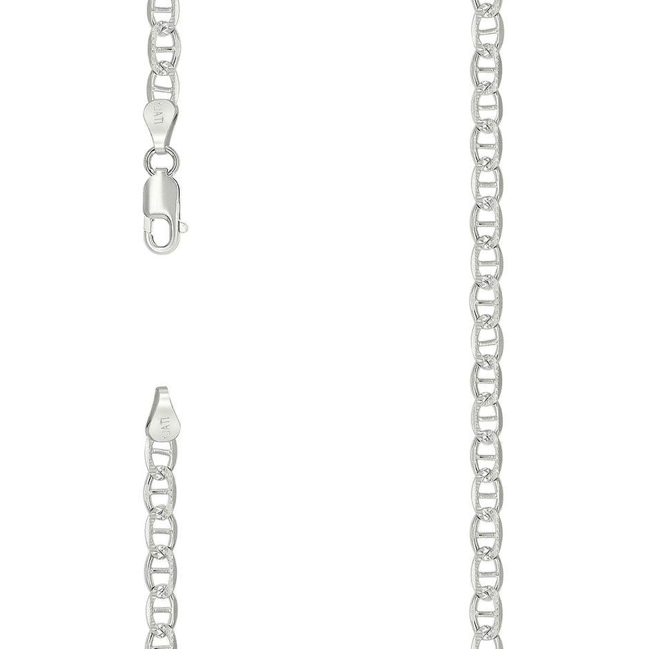 925 Sterling Silver Solid Pave Classic Mariner Silver Chain 080 3mm-18 - SLV-27229