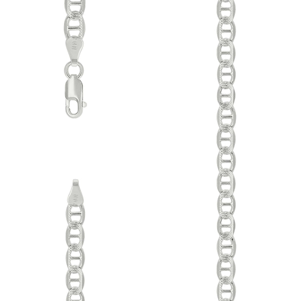 925 Sterling Silver Solid Pave Classic Mariner Chain 5mm