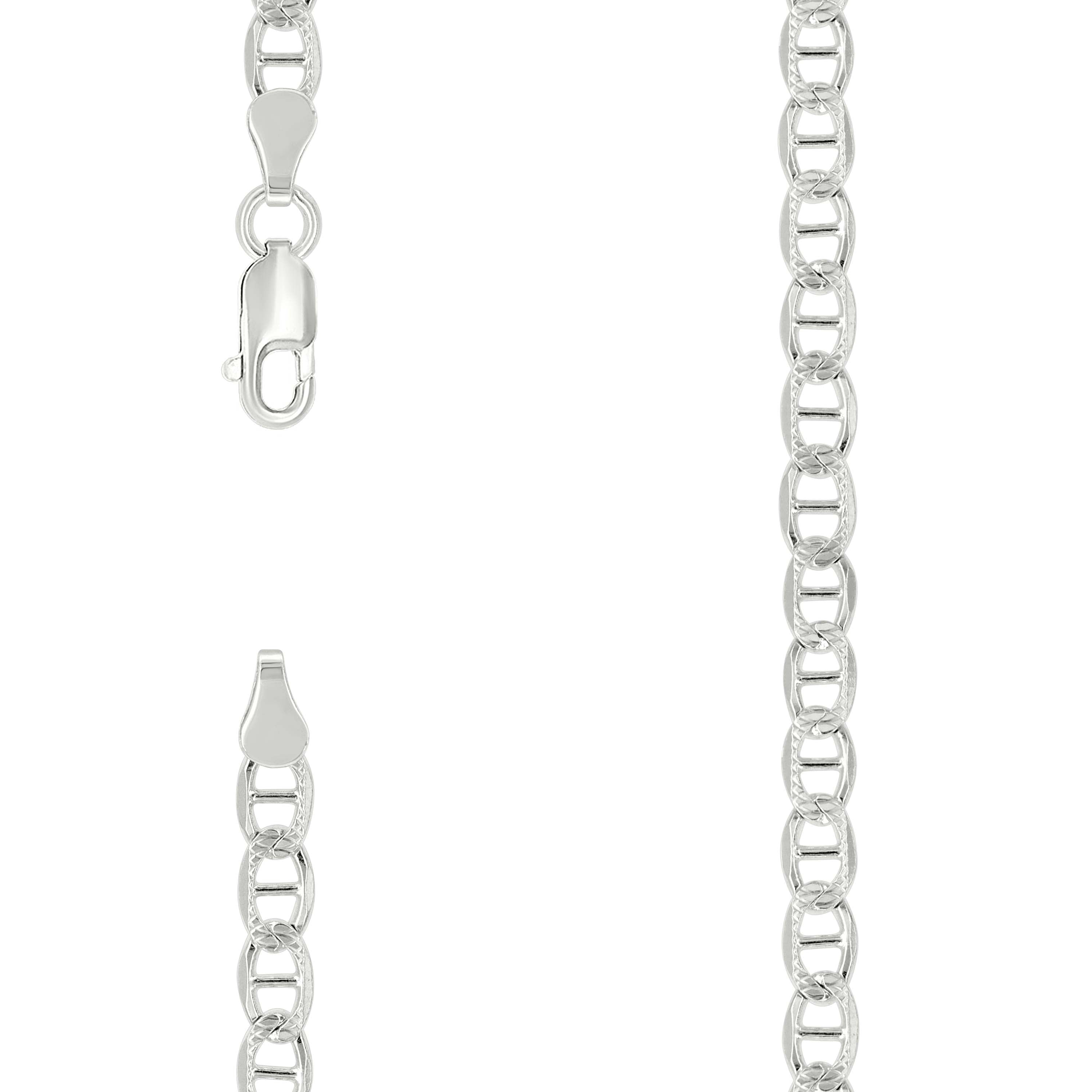 925 Sterling Silver Solid Pave Classic Mariner Silver Chain 100 4mm-9 - SLV-27238