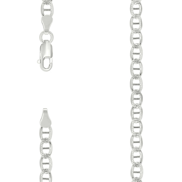 925 Sterling Silver Solid Pave Classic Mariner Chain 4mm