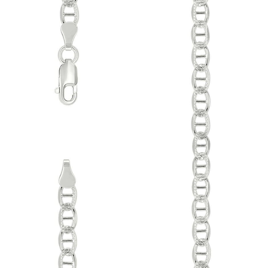 925 Sterling Silver Solid Pave Classic Mariner Silver Chain 100 4mm-24 - SLV-27244
