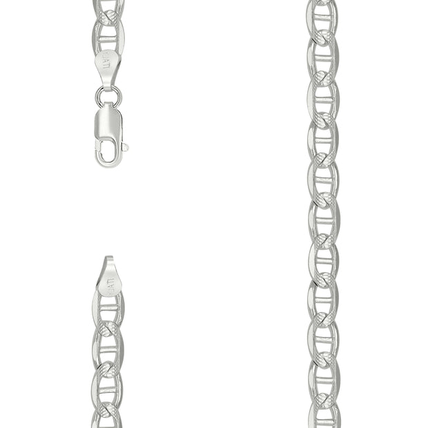 925 Sterling Silver Solid Pave Classic Mariner Chain 6mm