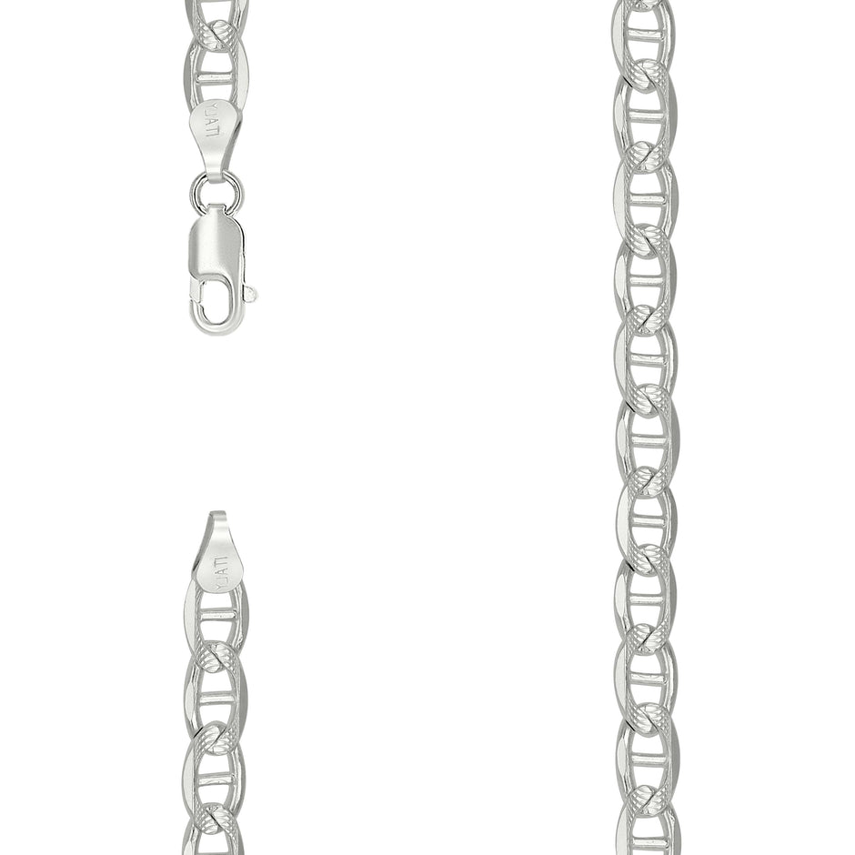 925 Sterling Silver Solid Pave Classic Mariner Silver Chain 150 6mm-20 - SLV-27270
